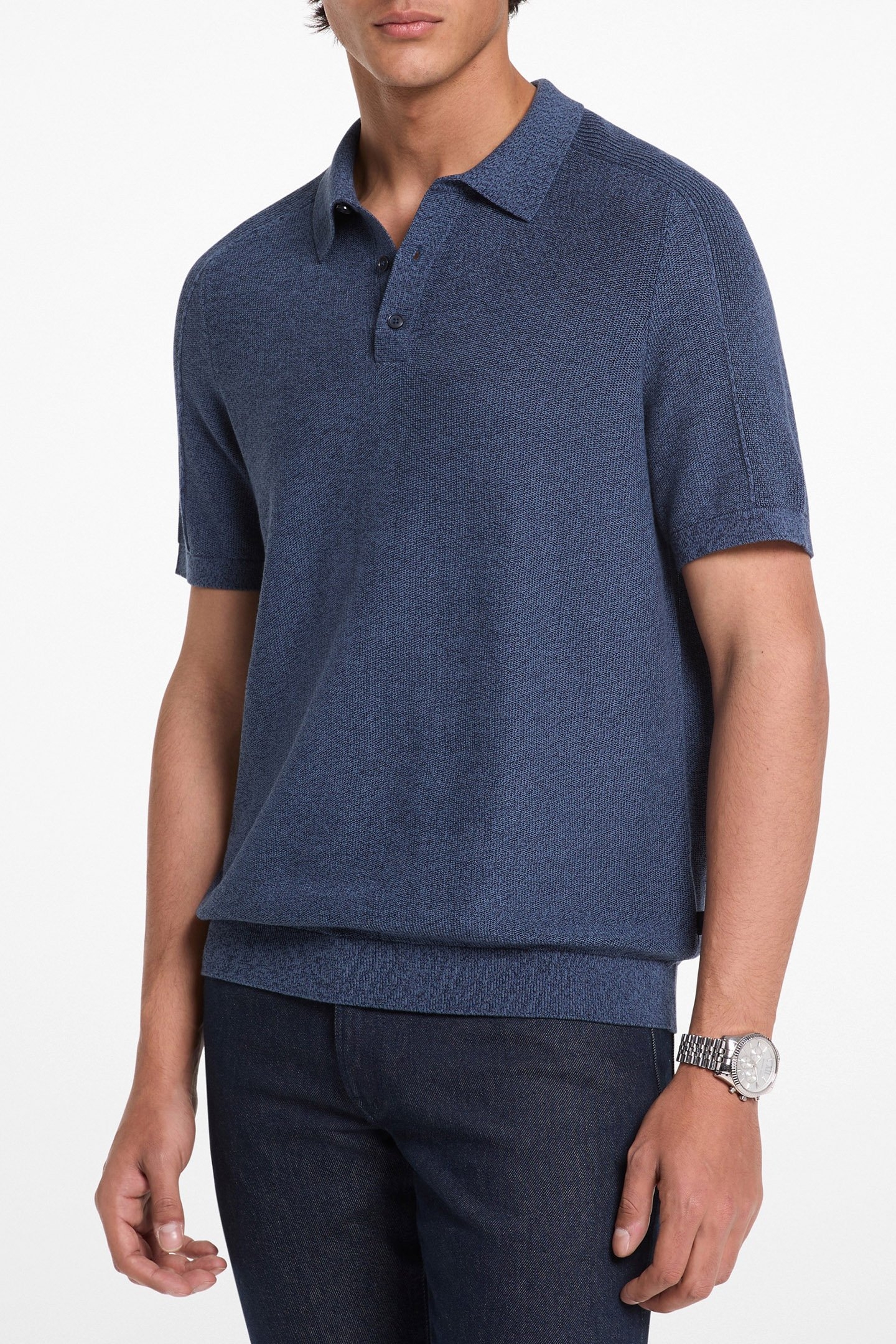 TEXTURED CASUAL POLO SHIRT IN NAVY BLUE 1
