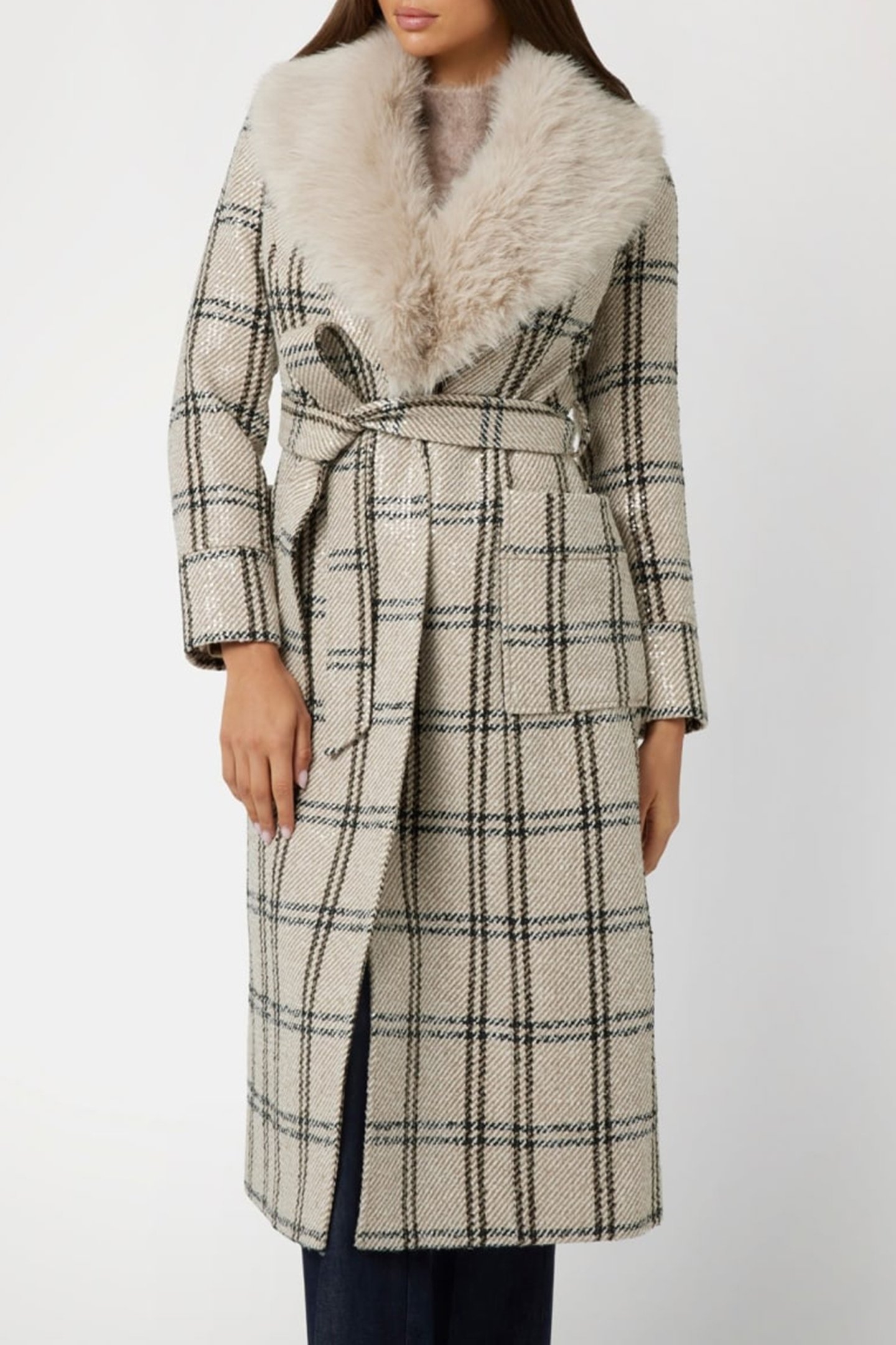 CHARLIZE PLAID COAT WHITE DENEUVE MULTI 1