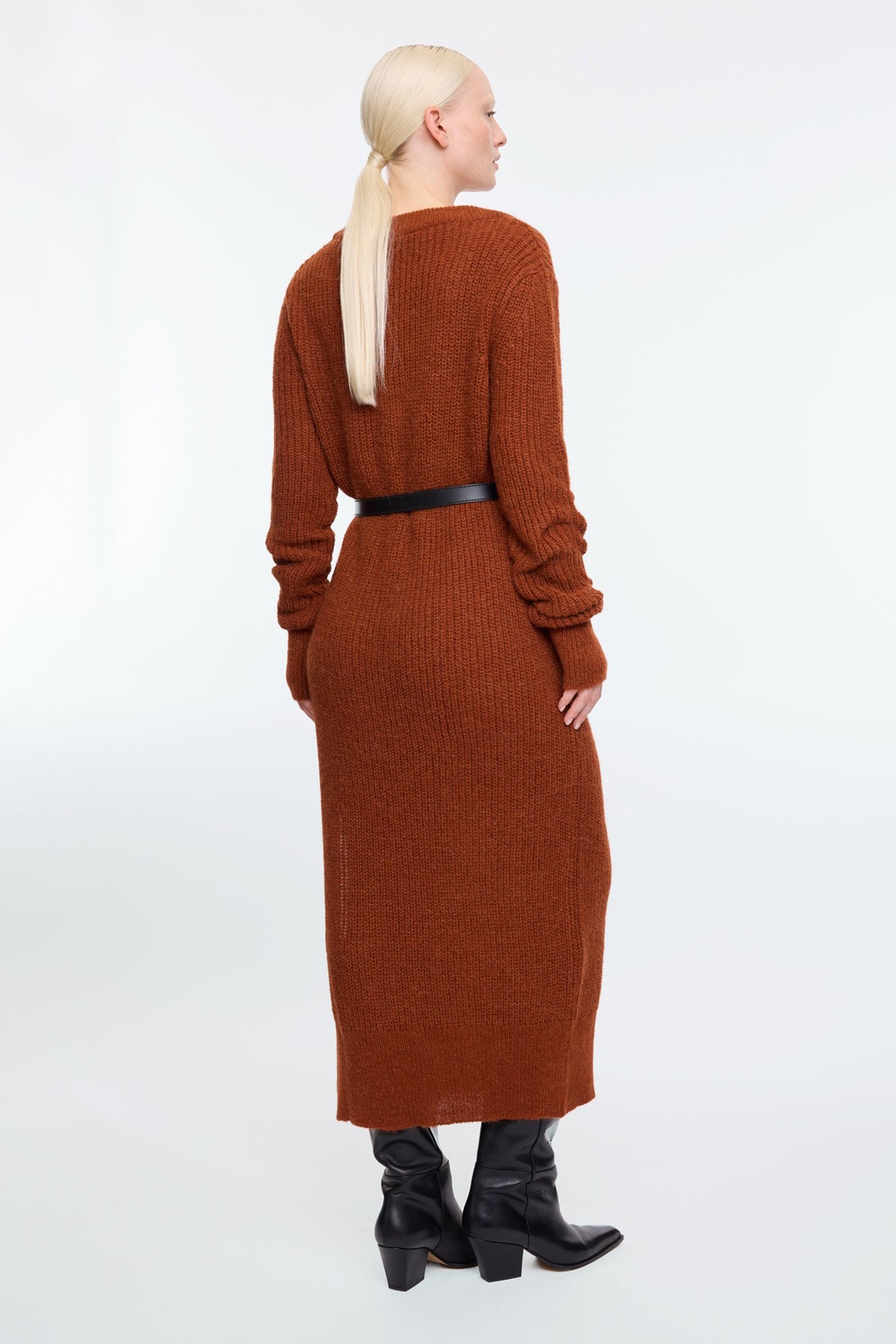 WOOL MAXI DRESS V-NECK HENNA 2