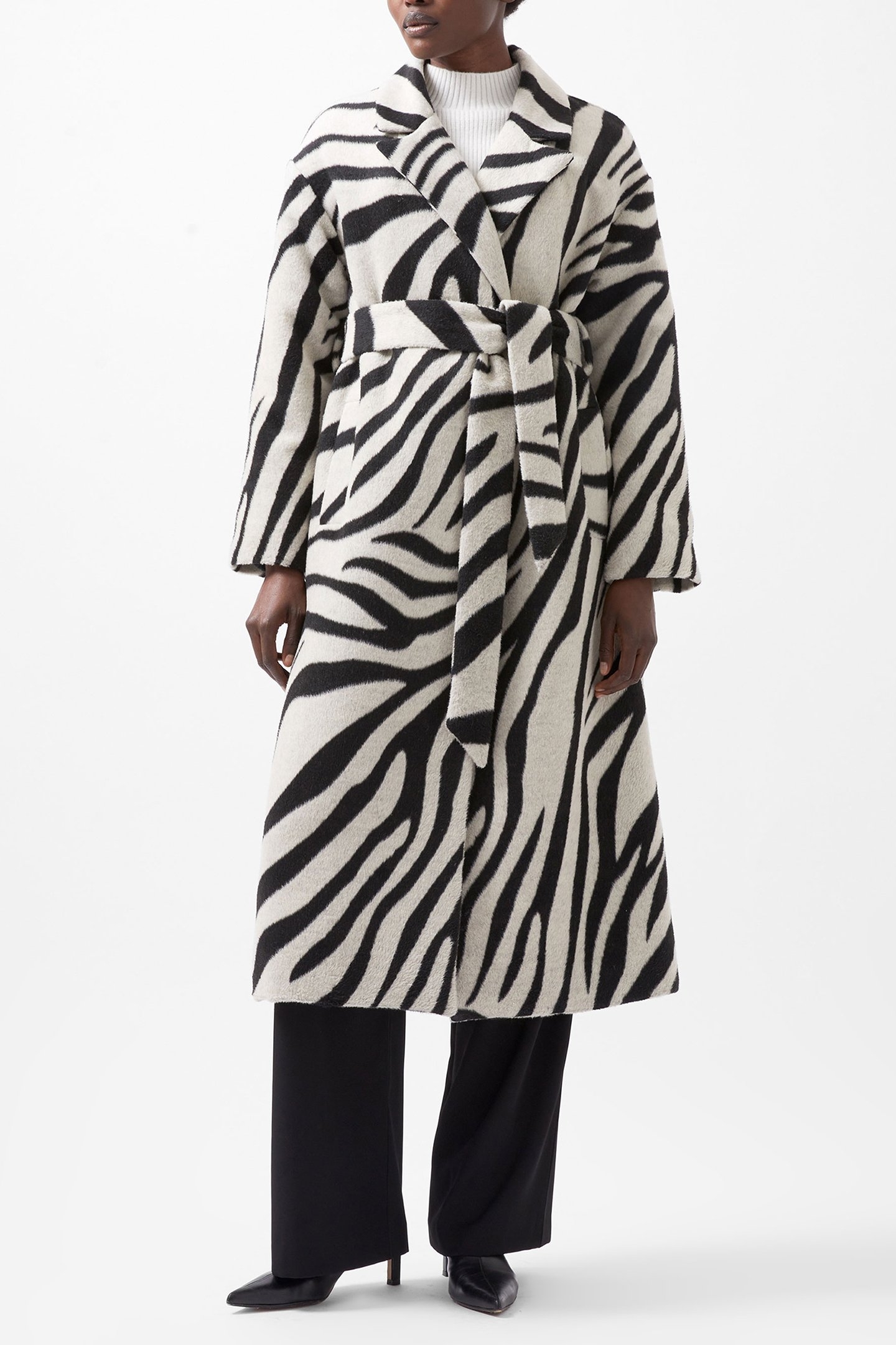 GRACE ZEBRA BELTED COAT BLACK WHITE 1