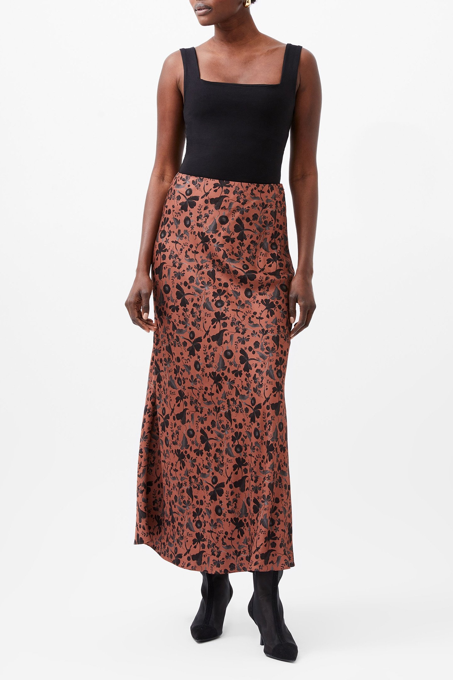 JEANNIE ENNISE SATIN SKIRT RUSSET BROWN MULTI 2