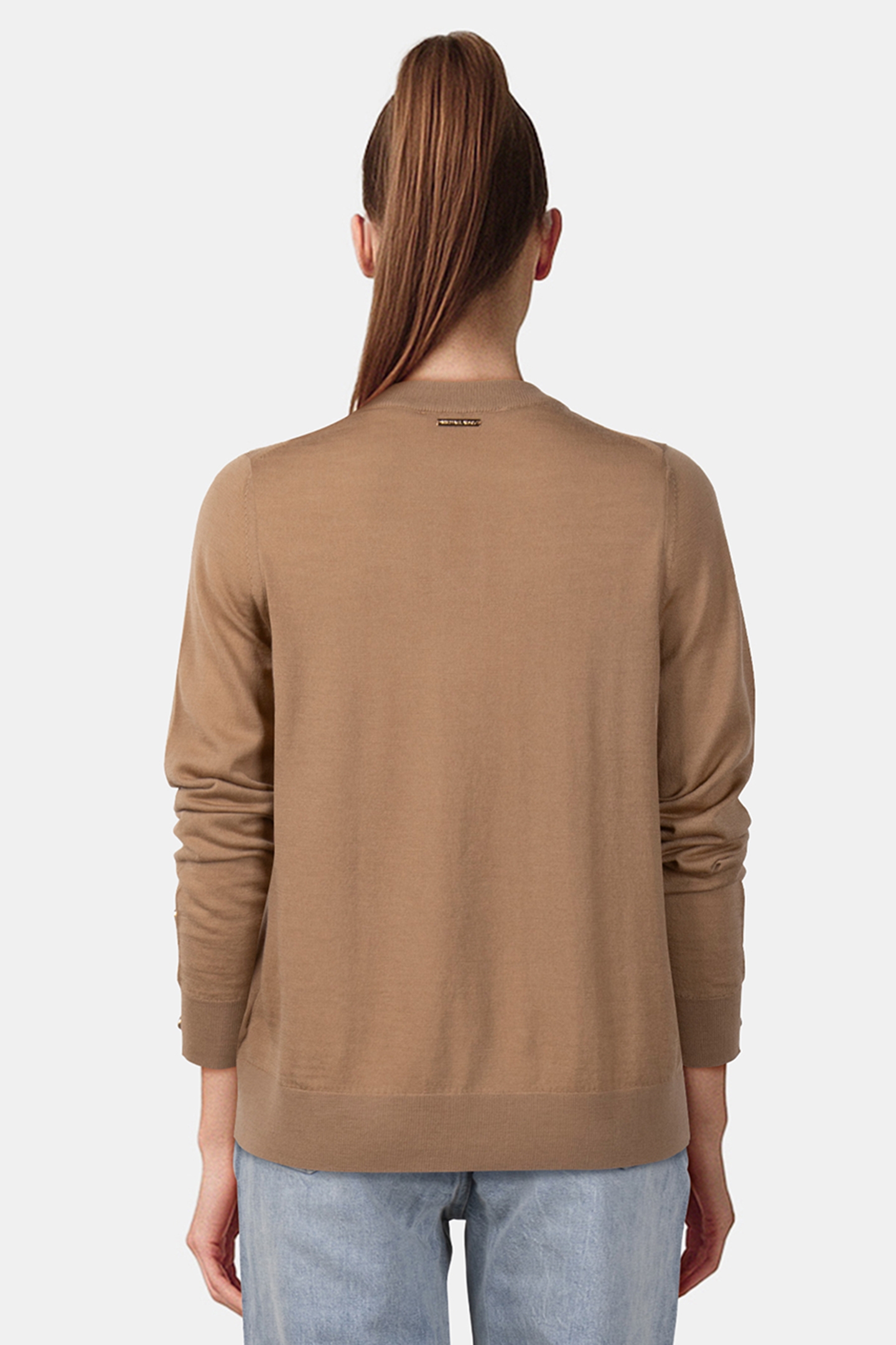 MERINO BUTTON SLV LS SWEATER DARK CAMEL 2