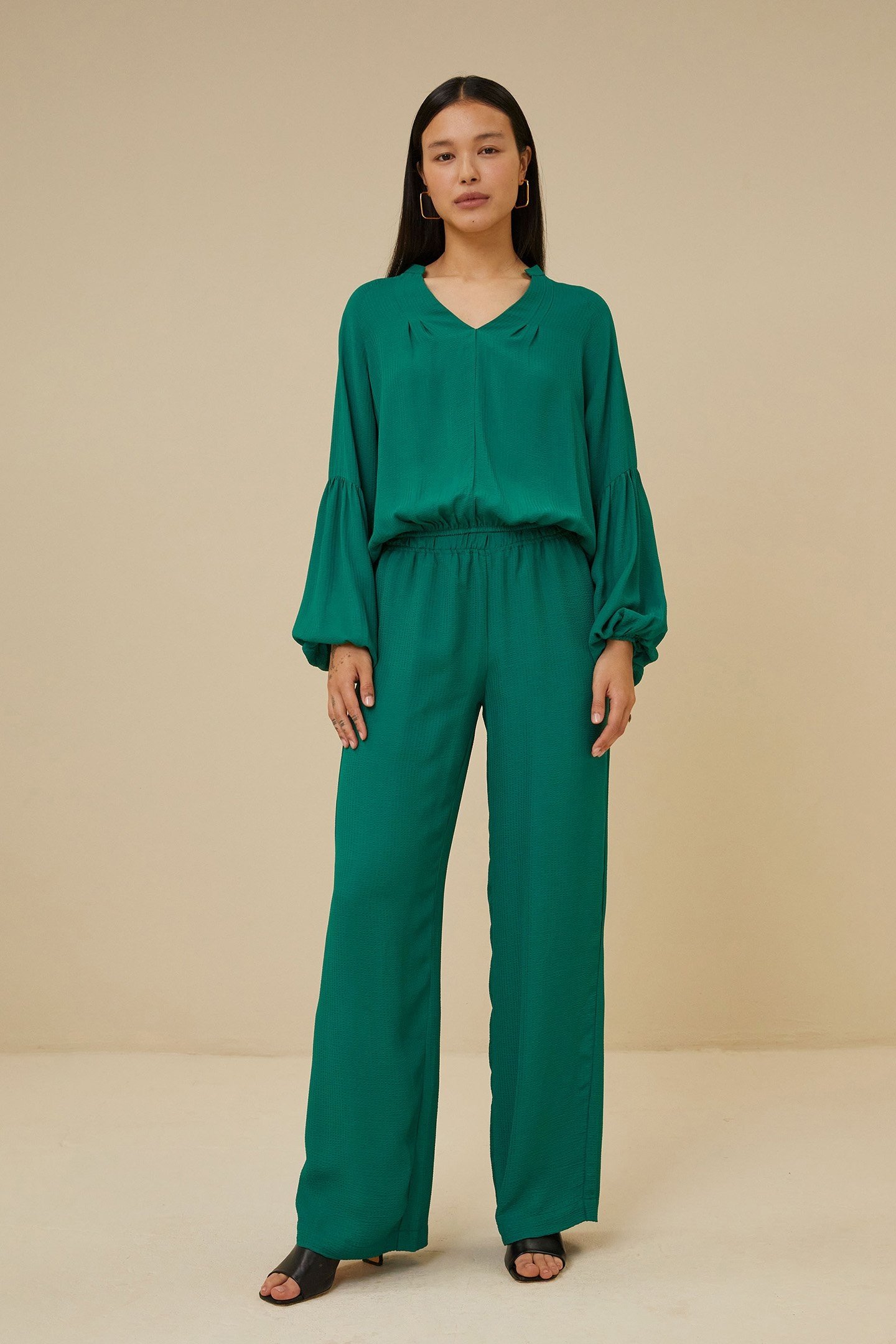 ROBYN SATIN STRIPE PANT EVERGREEN 1