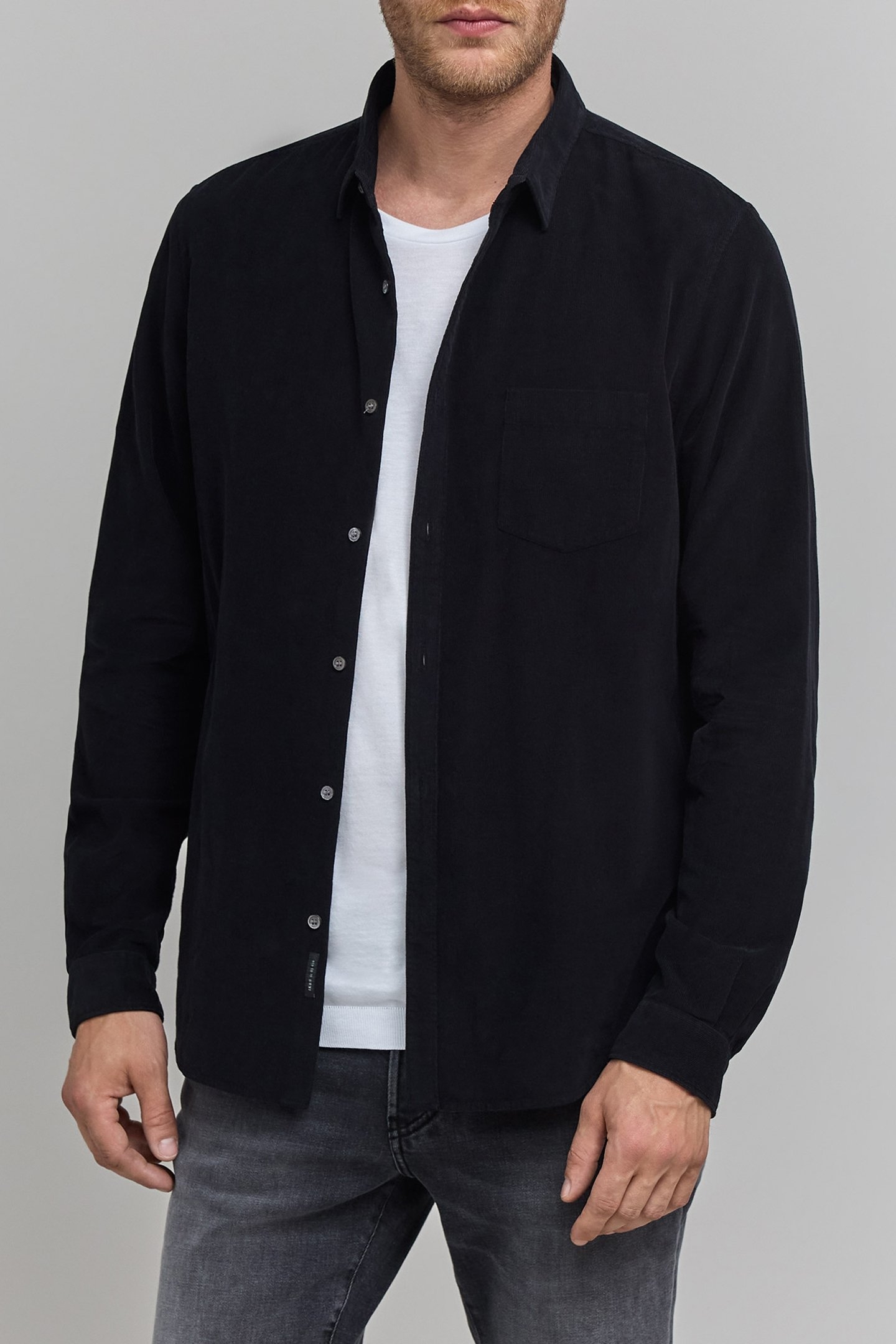 BLACK ORGANIC COTTON NEEDLECORD SHIRT 6