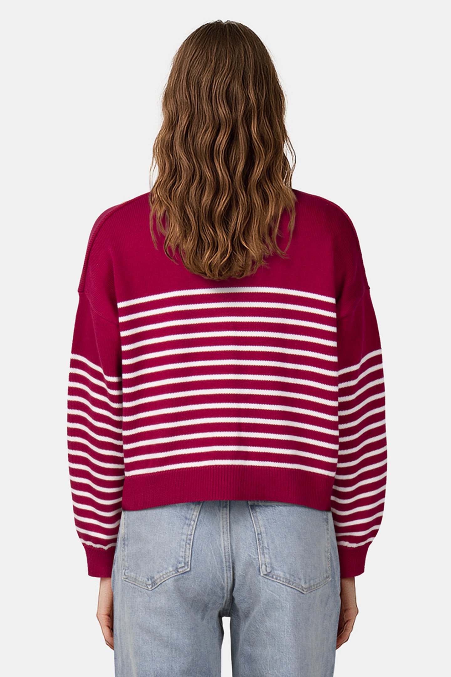 TJW CABLE CARDIGAN BRILLIANT BERRY / STRIPE 2
