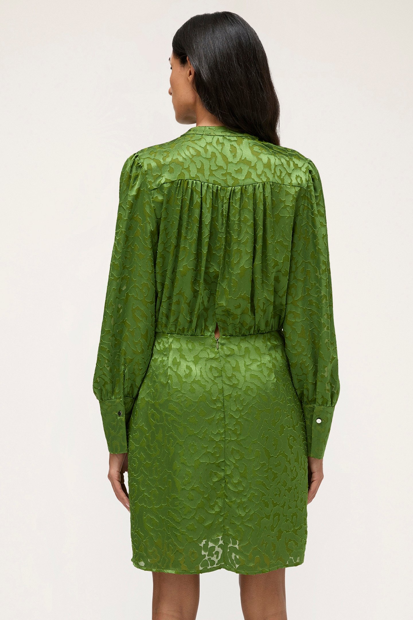 DEVORÉ SATIN WRAPAROUND MINI DRESS GREEN 2