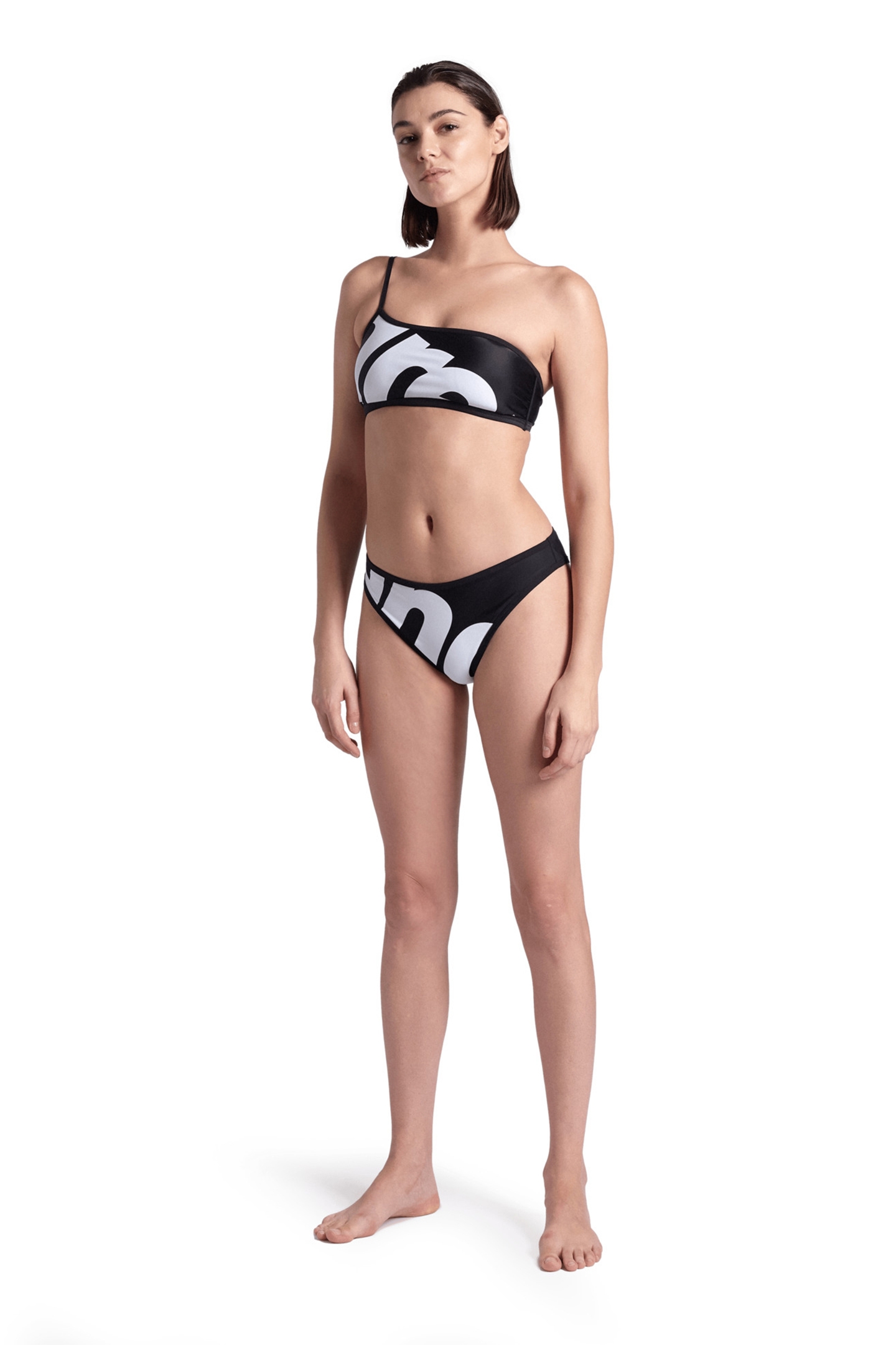 WOMEN'S ARENA LOGO SINGLE SHOULDER BIKIN WHITE MULTI-BLACK-B 2