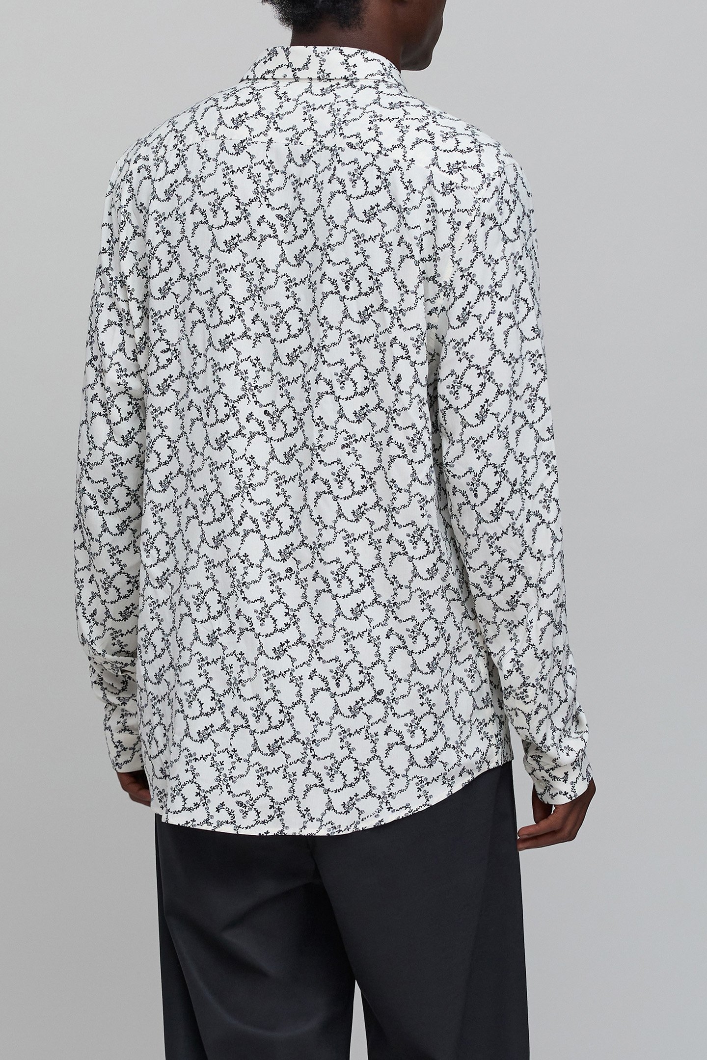 SLIM CHALK SHIRT WITH SKULL AND FLOWERS PRINT 2
