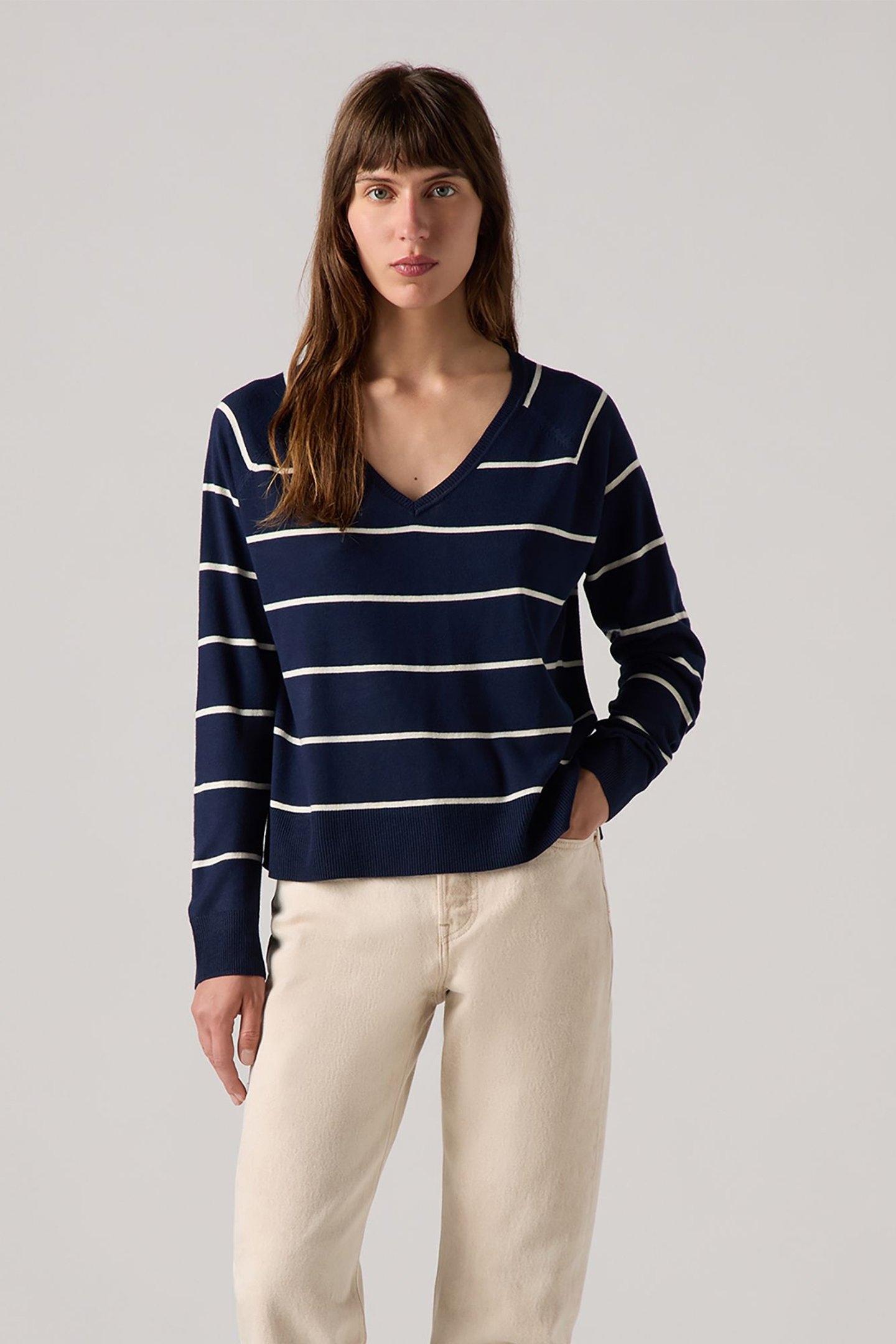 PETAL VNECK SWEATER STEPHANIE STRIPE NAVY 1