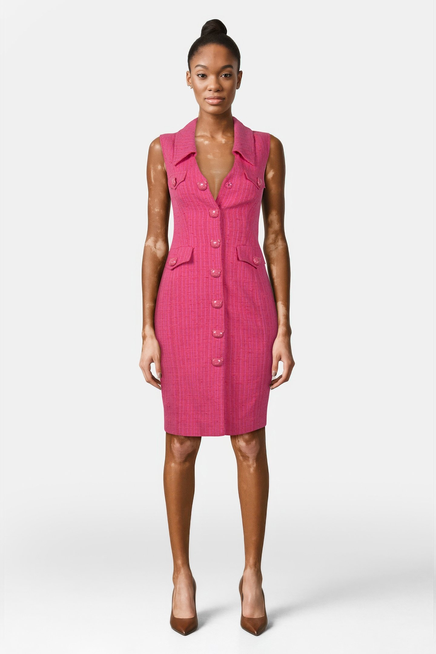 TEDDY BUTTONS TWEED DRESS PINK 1