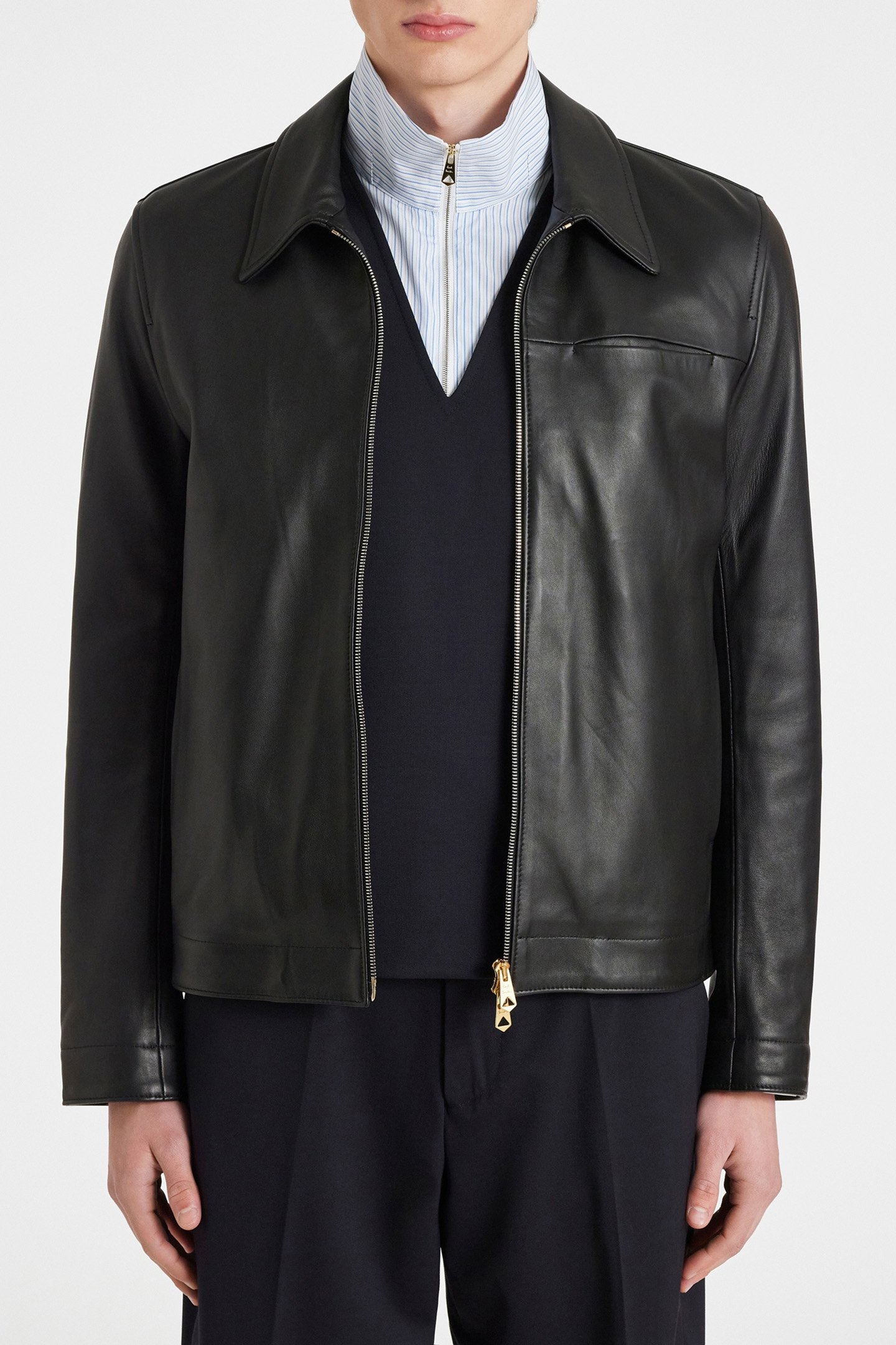 LEATHER ZIP FRONT JACKET BLACK 1