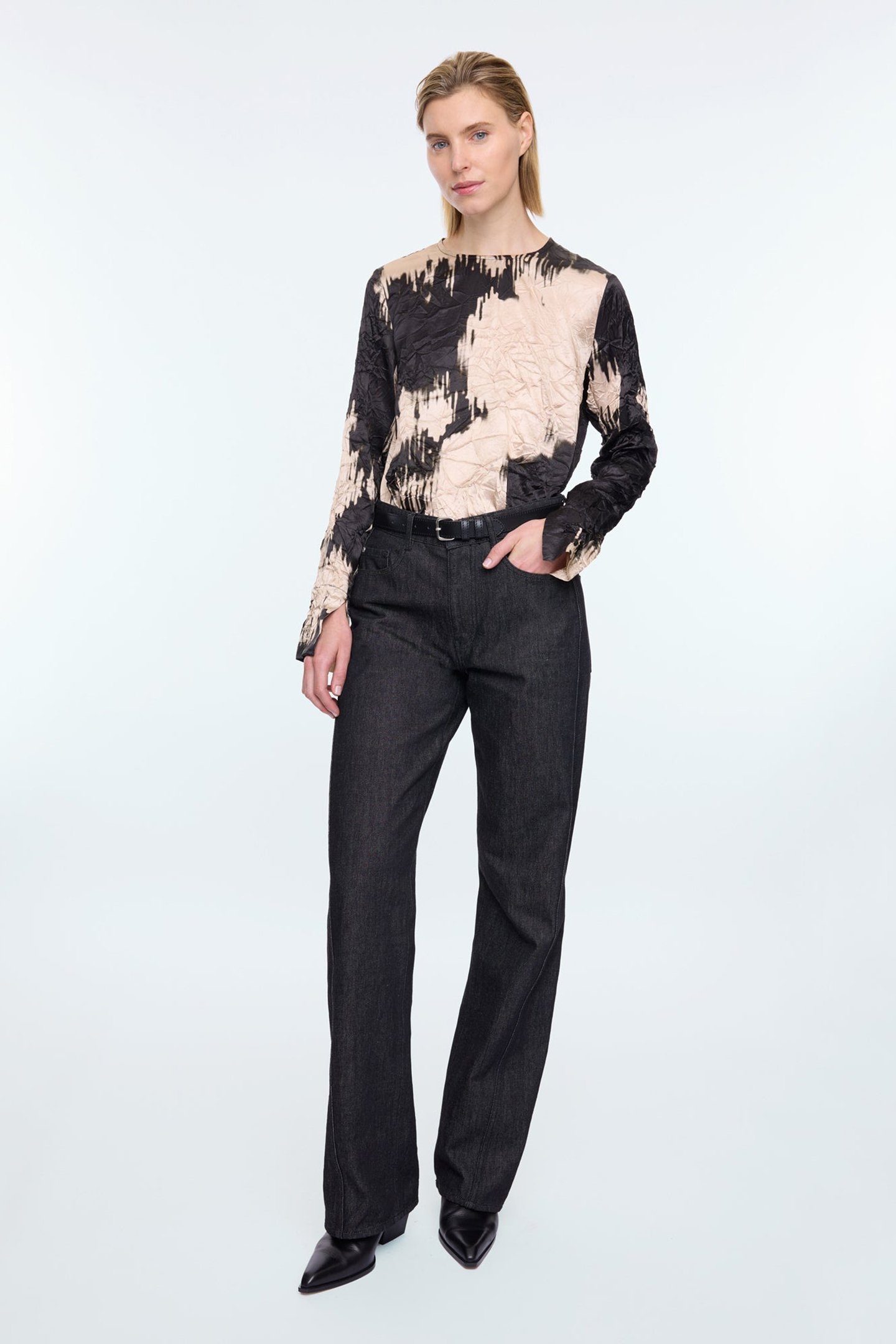 WRINKLE CHAMPAGNE TOP CHAMPAGNE/BLACK 2