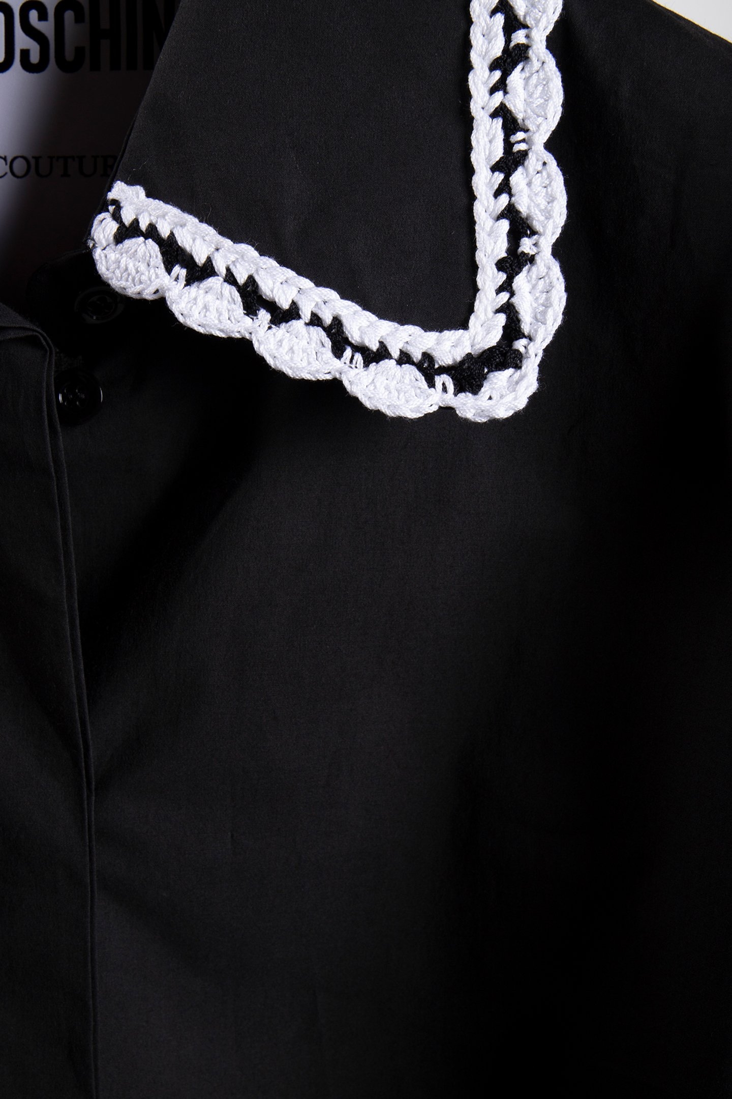 STRETCH POPLIN SHIRT CROCHET DETAILS BLACK 4