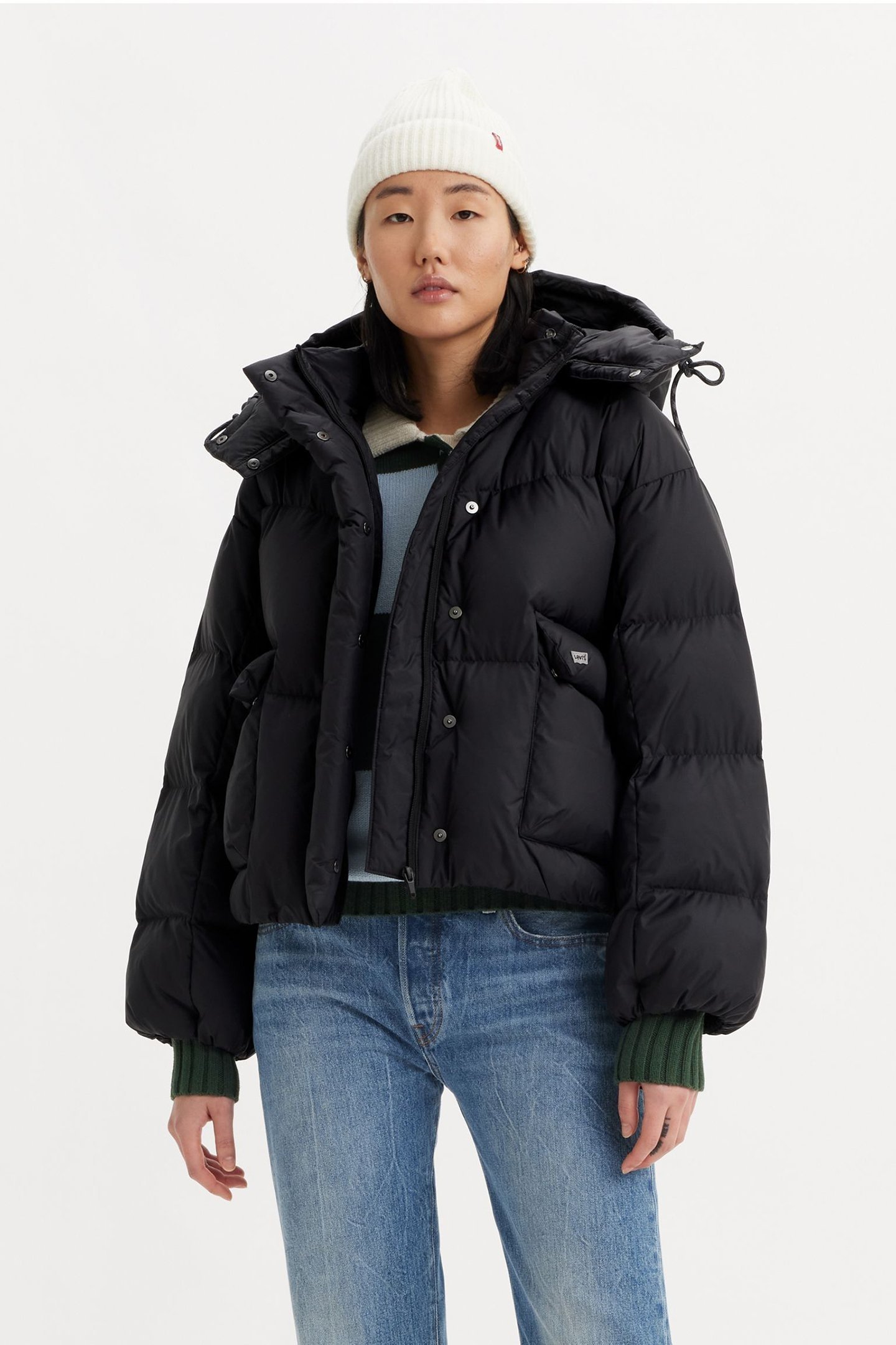 WESTERN BUBBLE SHORTY PUFFER COAT IN CAVIAR 1