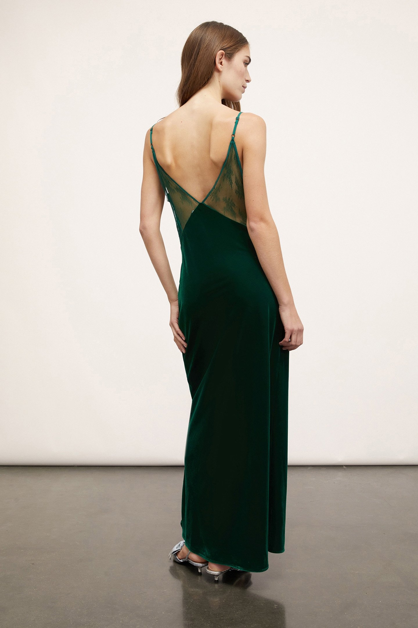 SMOOTH VELVET AND LACE LINGERIE DRESS GREEN 2