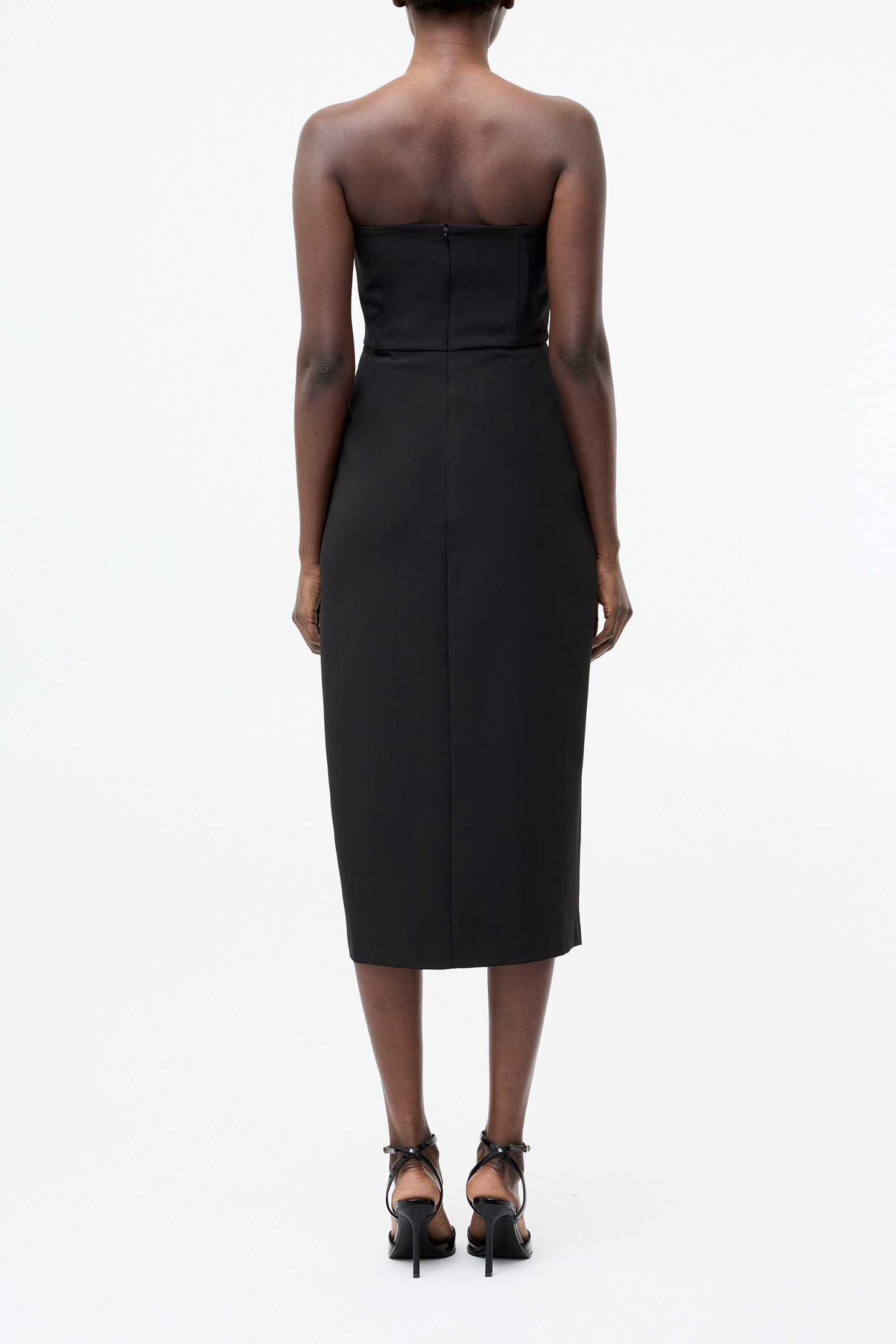 BANDEAU ORGANZA MIX FRILL MIDI DRESS BLACK 2