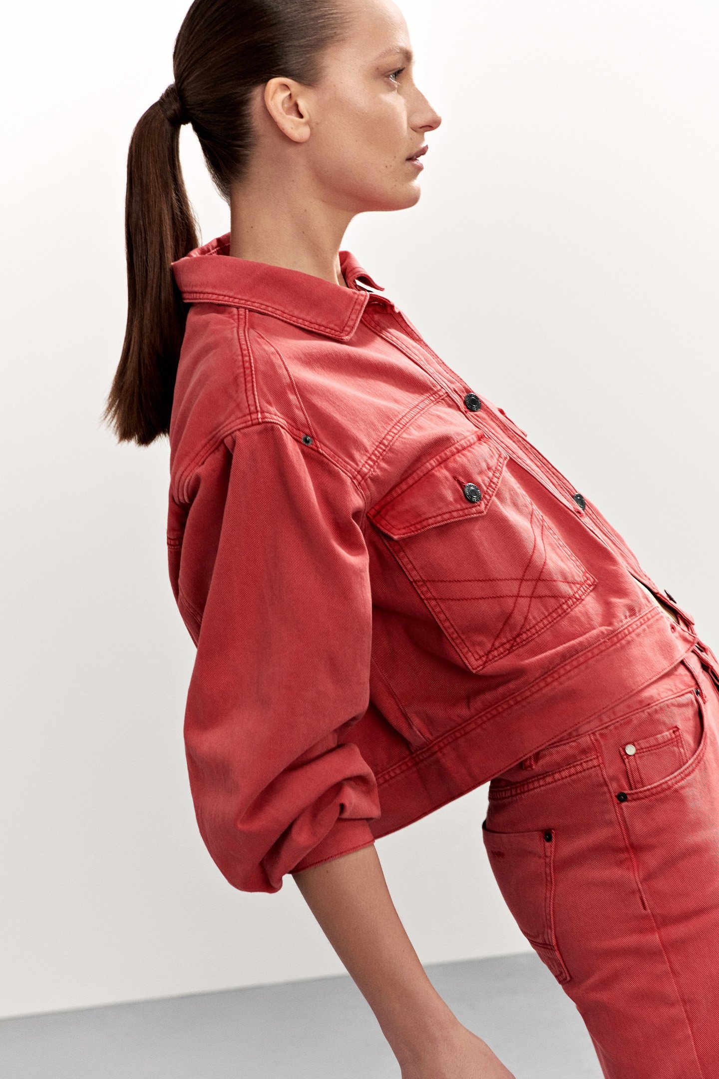 BOXY DENIM JACKET COLOURED DENIM REDS 5