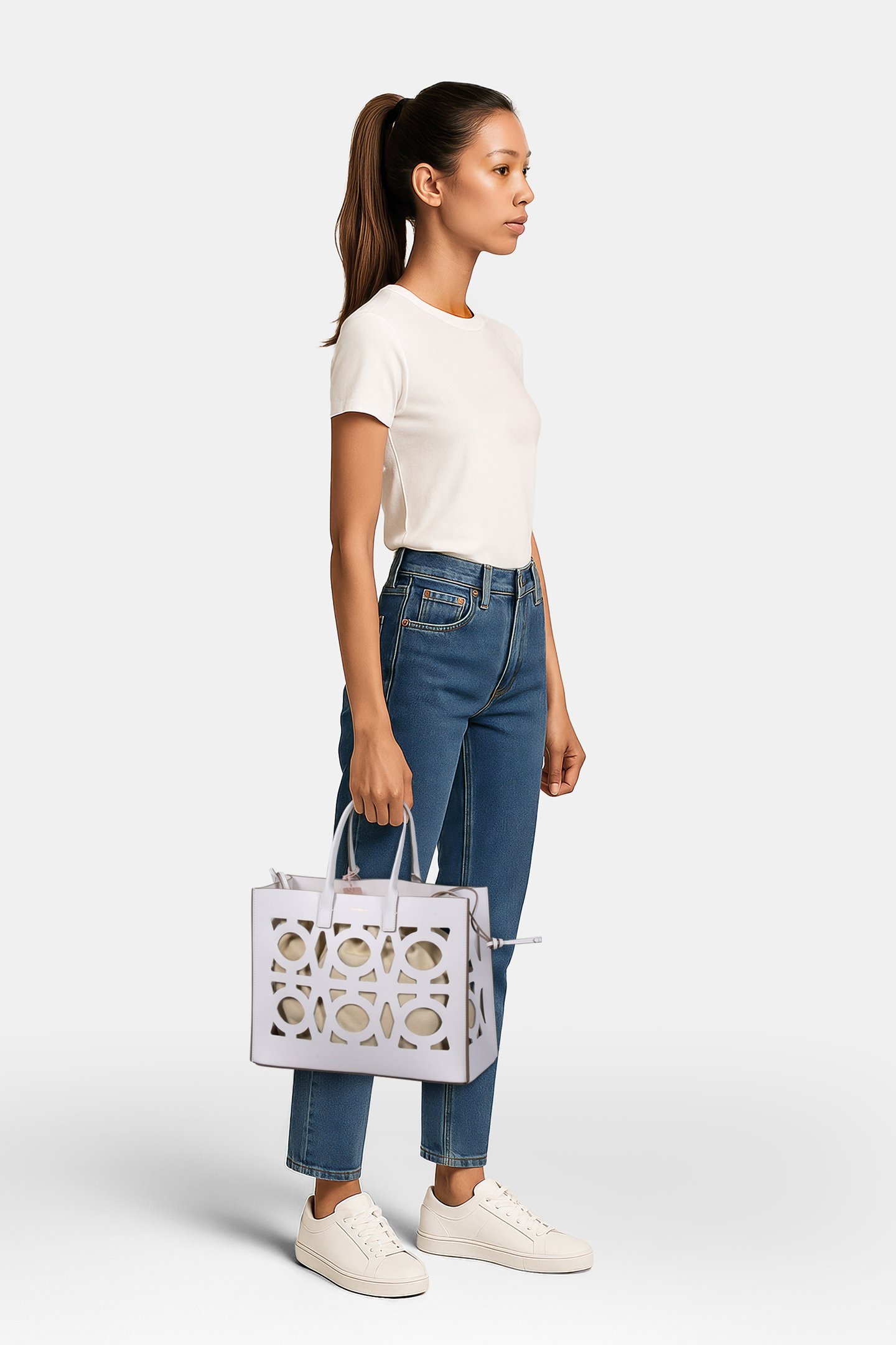 TOTE BAG IN CUT OUT LEATHER PRINT 1