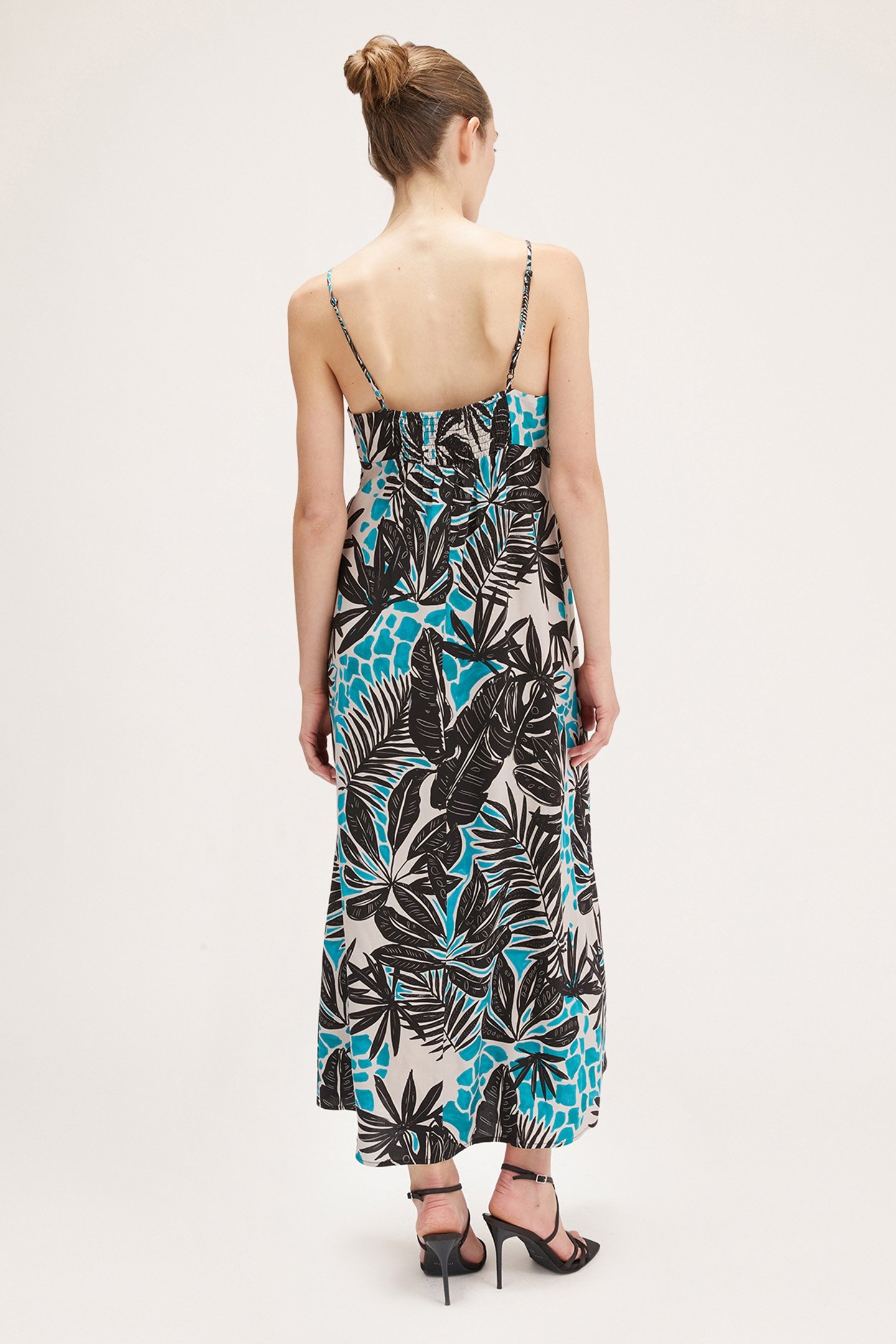 LONG TROPICAL PATTERN DRESS BLACK 2