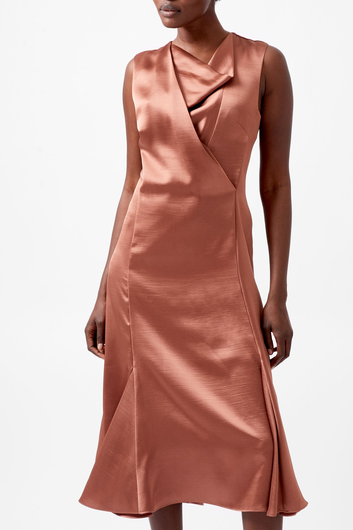 IRINA SATIN SLVLSS COWL NK DRS RUSSET BROWN 1