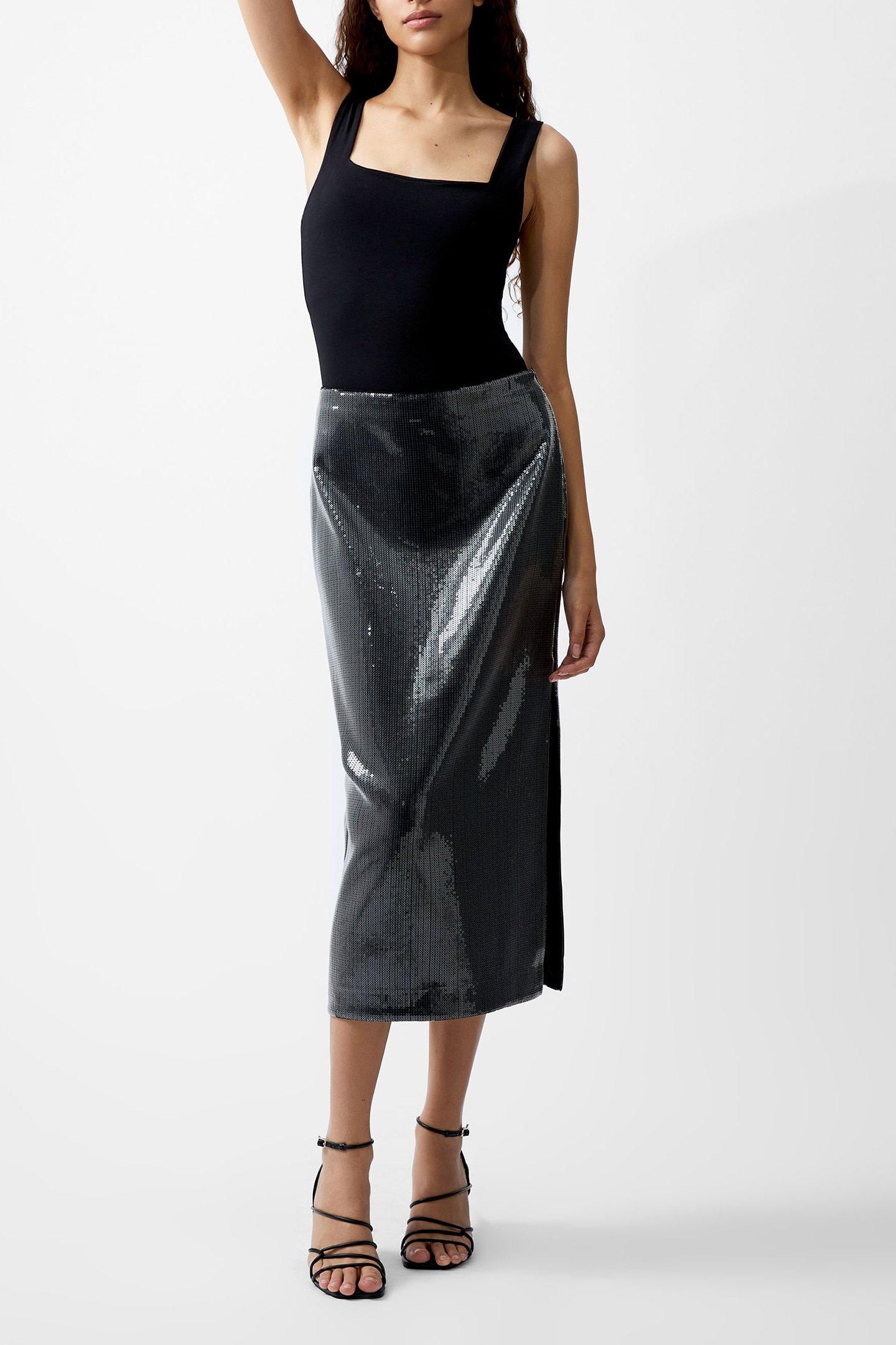 AMY SEQUIN MIDI SKIRT GUNMETAL 2
