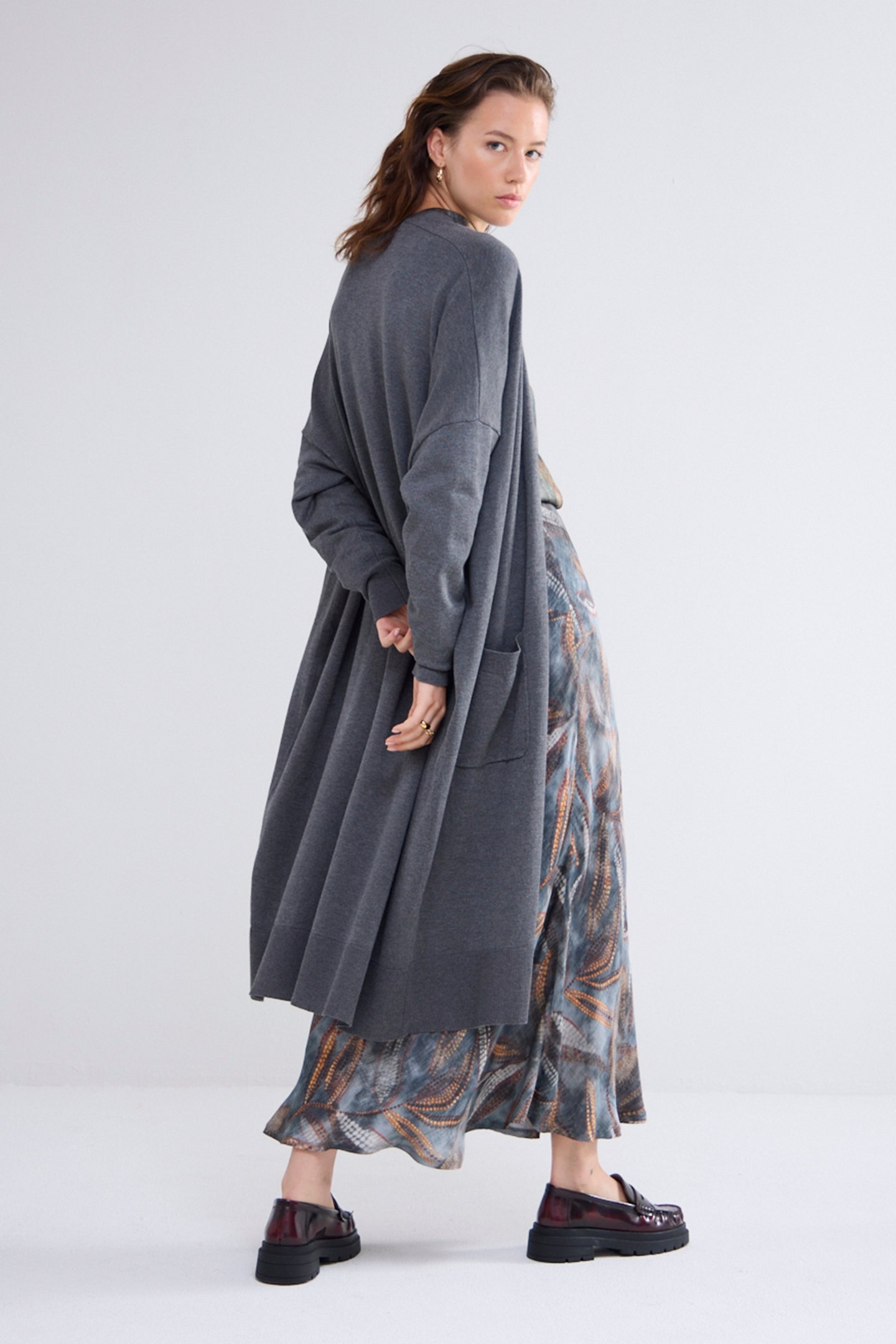 LONG CARDIGAN SOFT VISCOSE POLYAMIDE KNIT GREYS 2