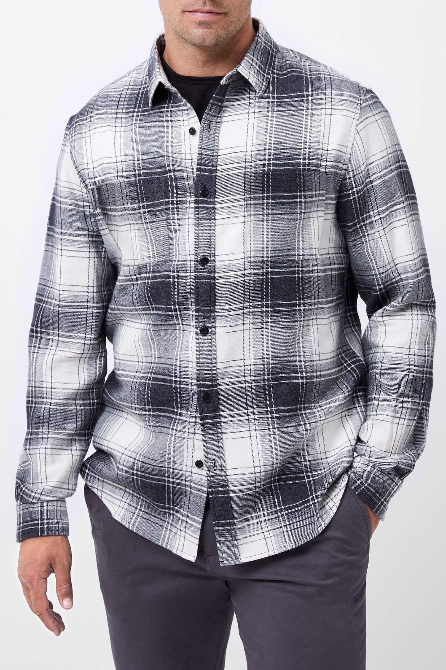 GARMENT WASH FLANNEL SHIRT BLACK CHECK 1