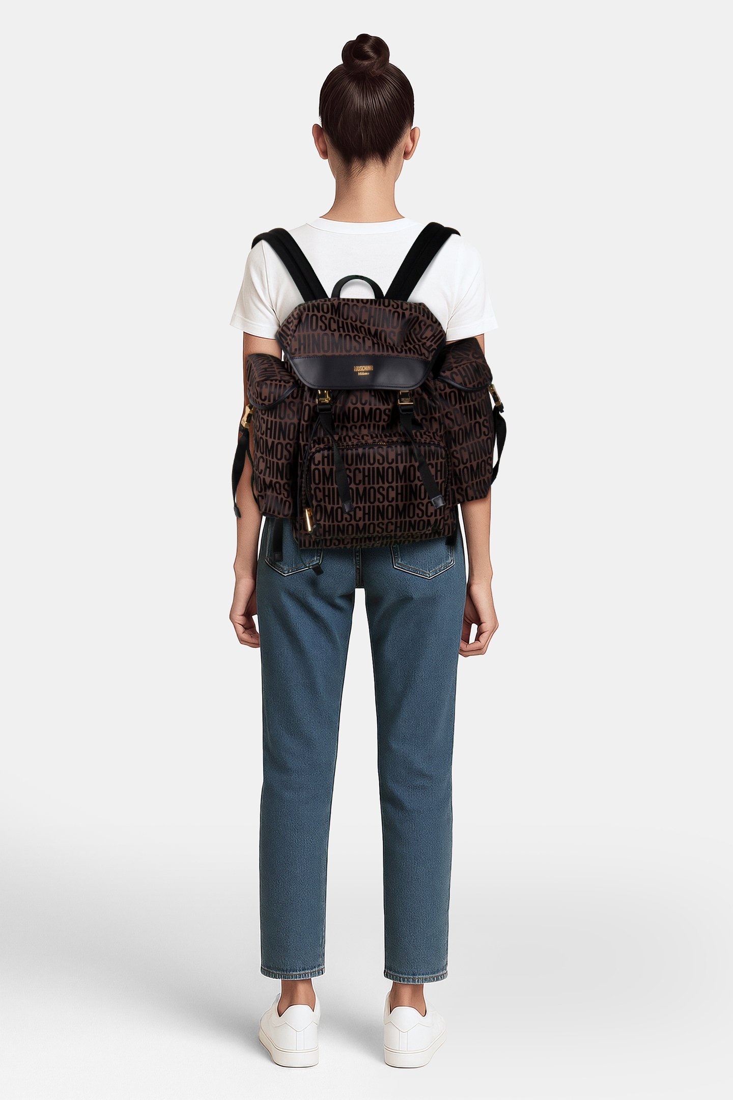 ALLOVER LOGO MULTI-POCKET BACKPACK BROWN 2