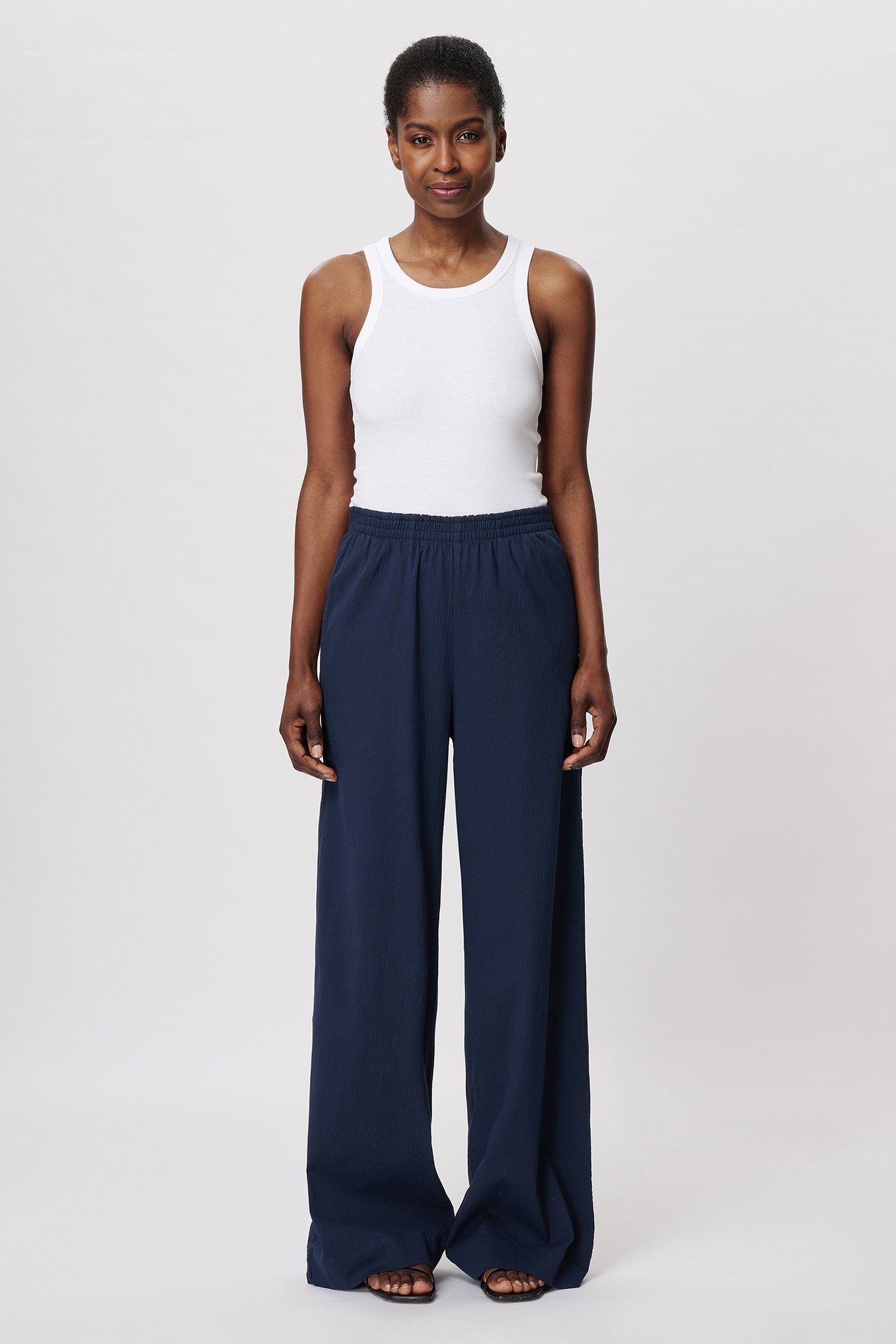 COTTON STRUCTURE WIDE LEG PANTS MIDNIGHT BLUE 1