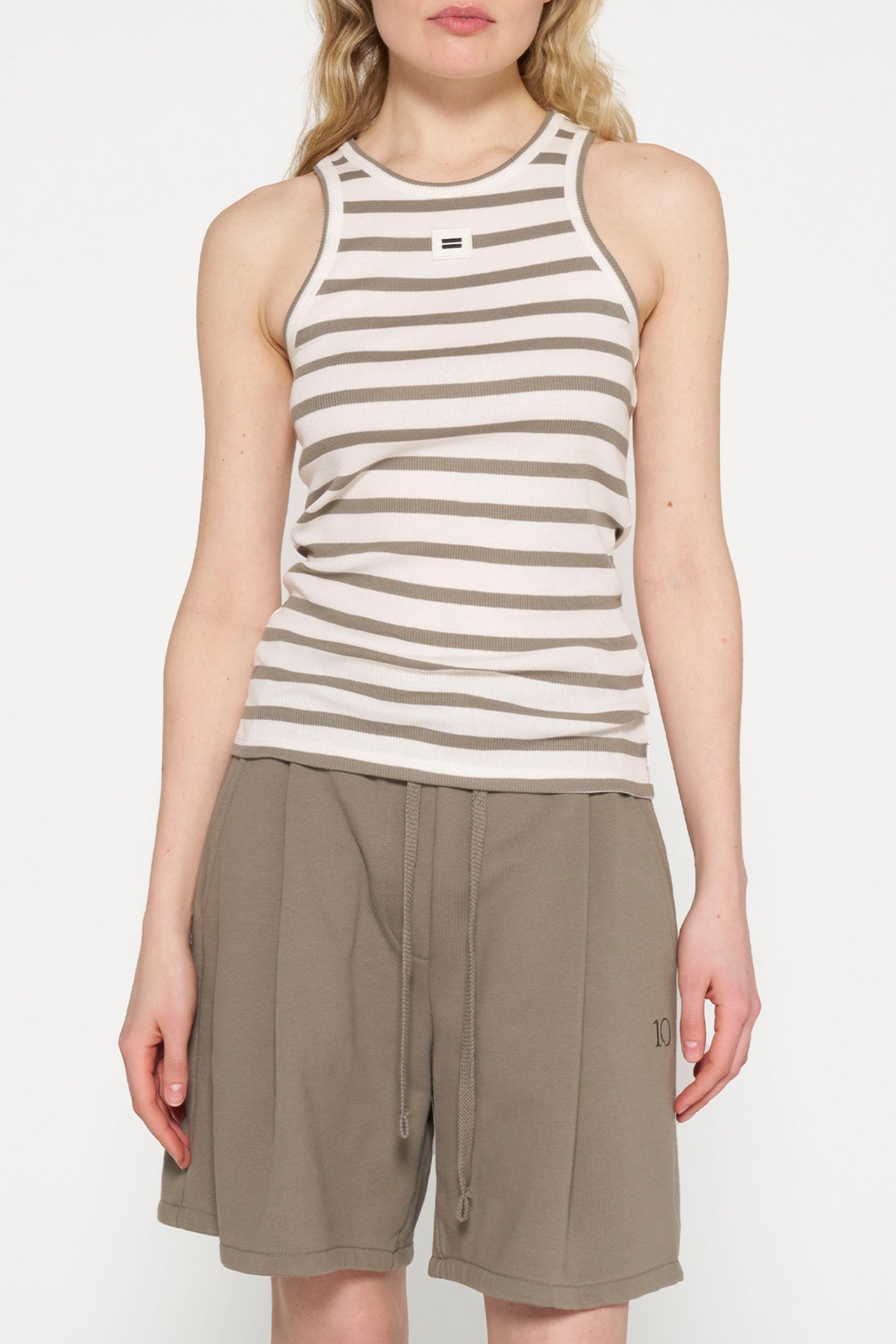 TANK TOP RIB STRIPES ECRU/SAGE 1