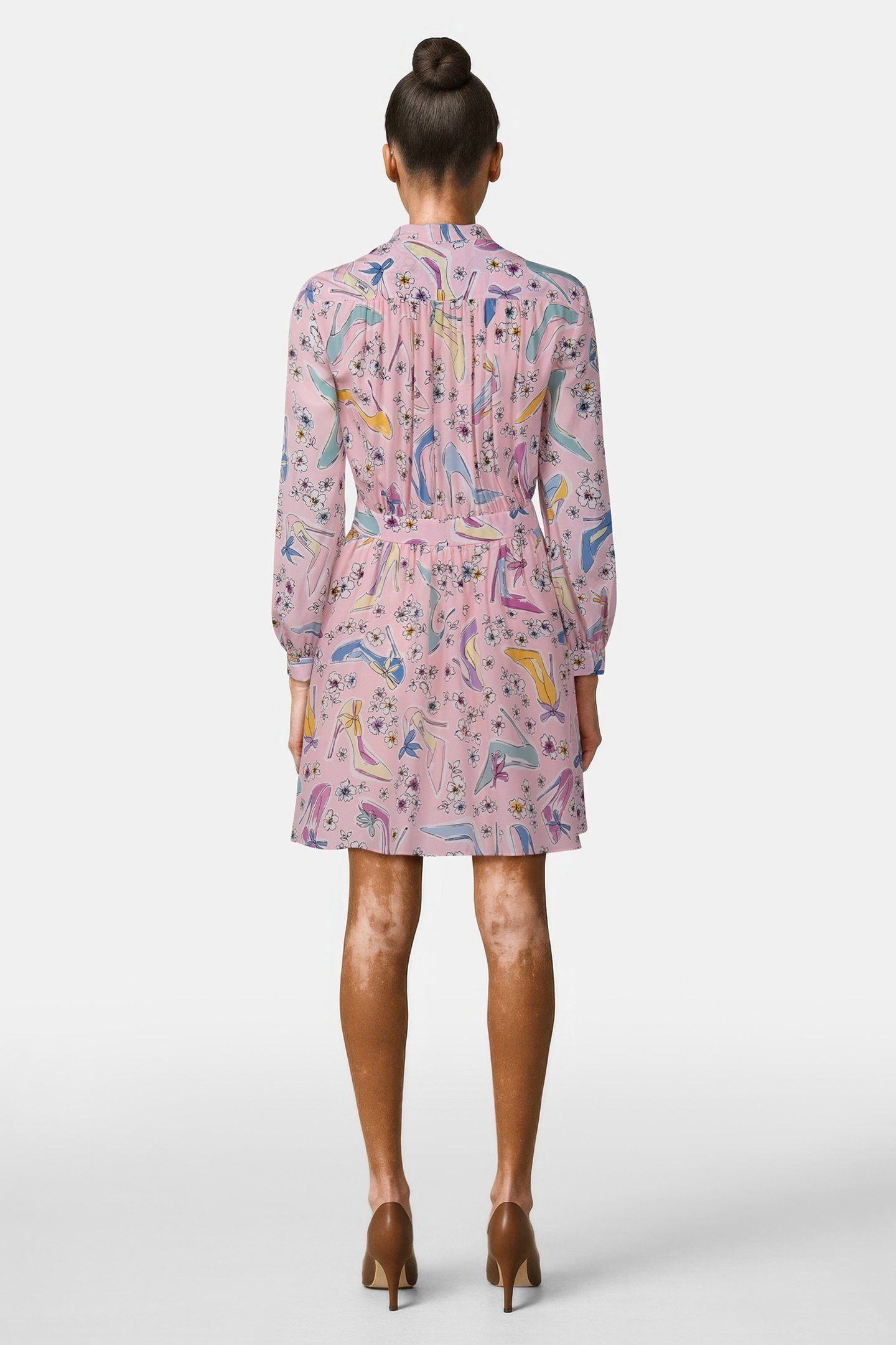 CREPE DE CHINE DRESS HEELS & FLOWERS PINK 1