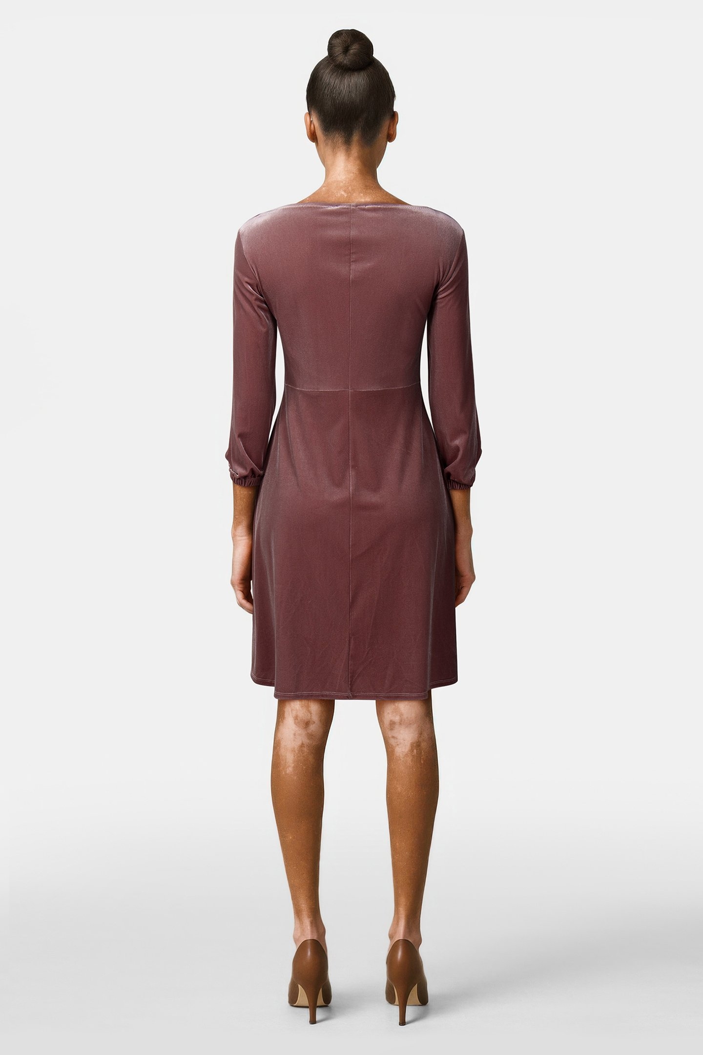 DRESS VELVET UNI ROSE TAUPE 2