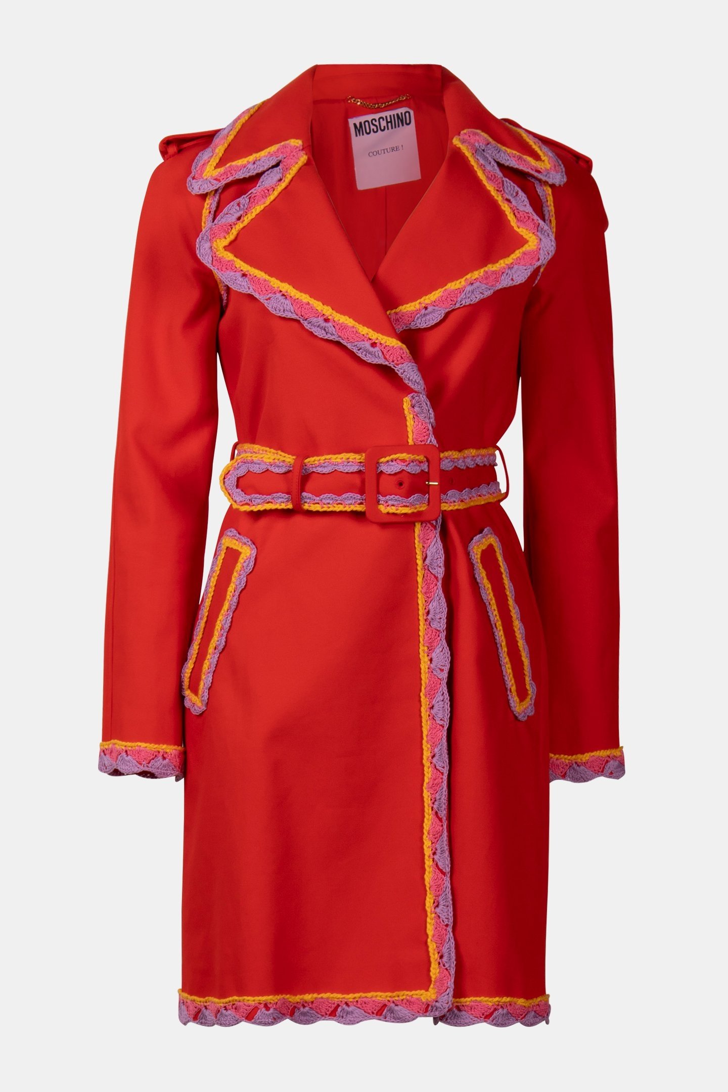 GABARDINE TRENCH COAT CROCHET DETAILS RED 3