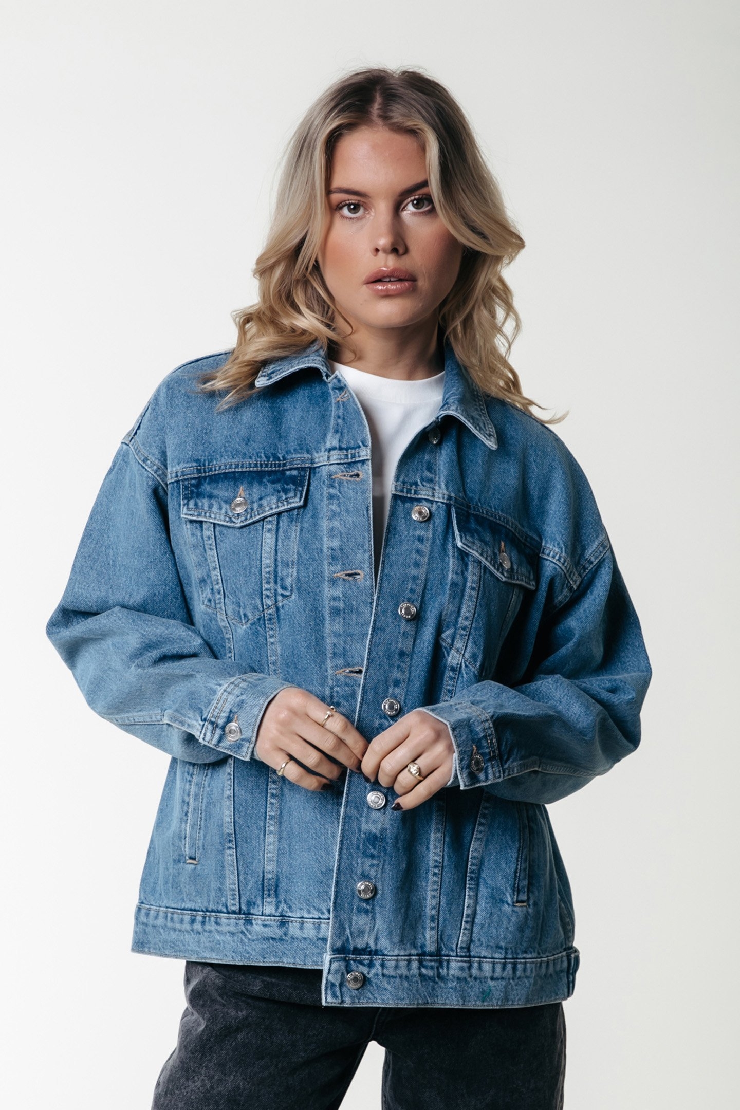 PAIGE LOGO PATCH DENIM JACKET MID BLUE DENIM 1