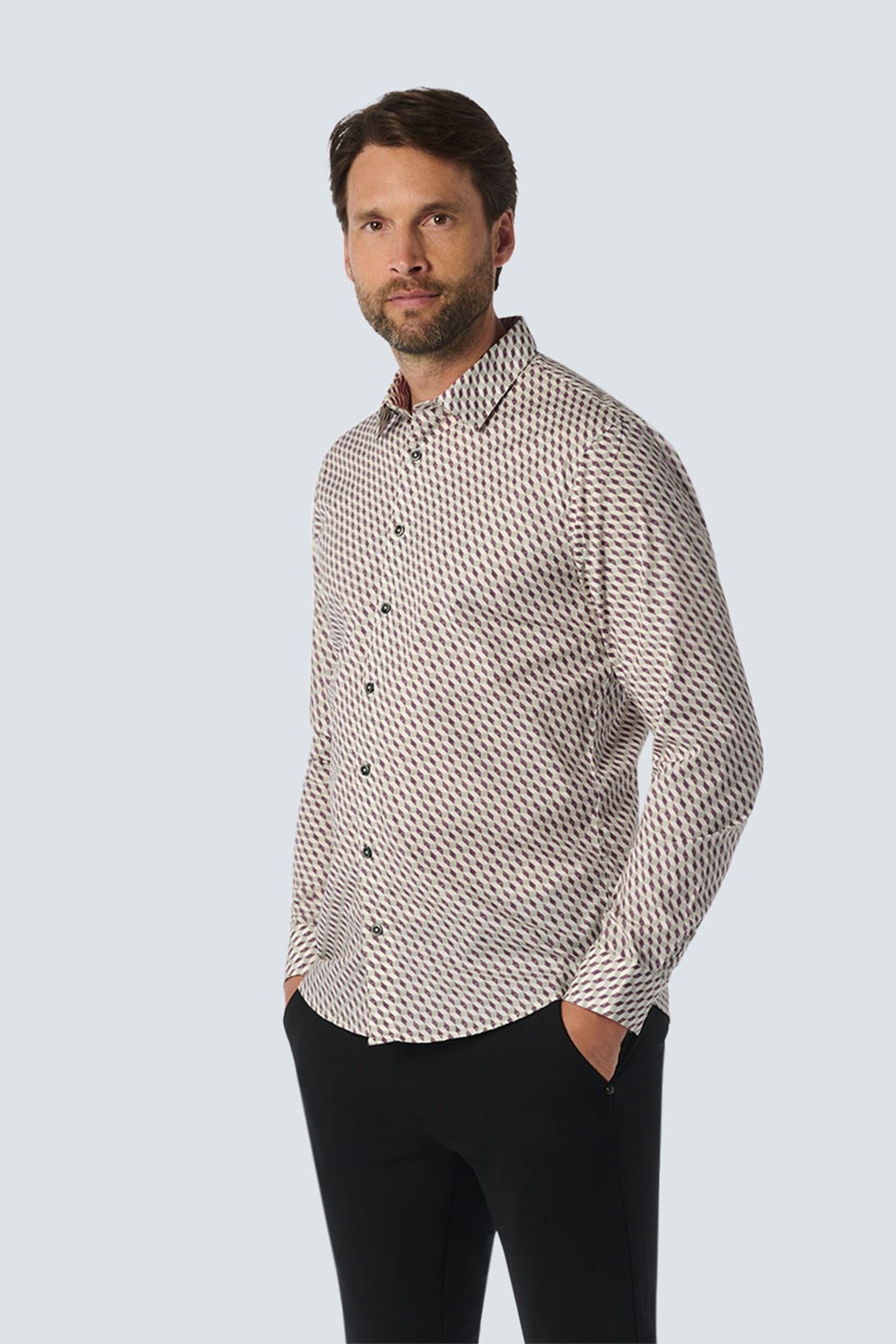 SHIRT STRETCH ALLOVER PRINTED AUBERGINE 1