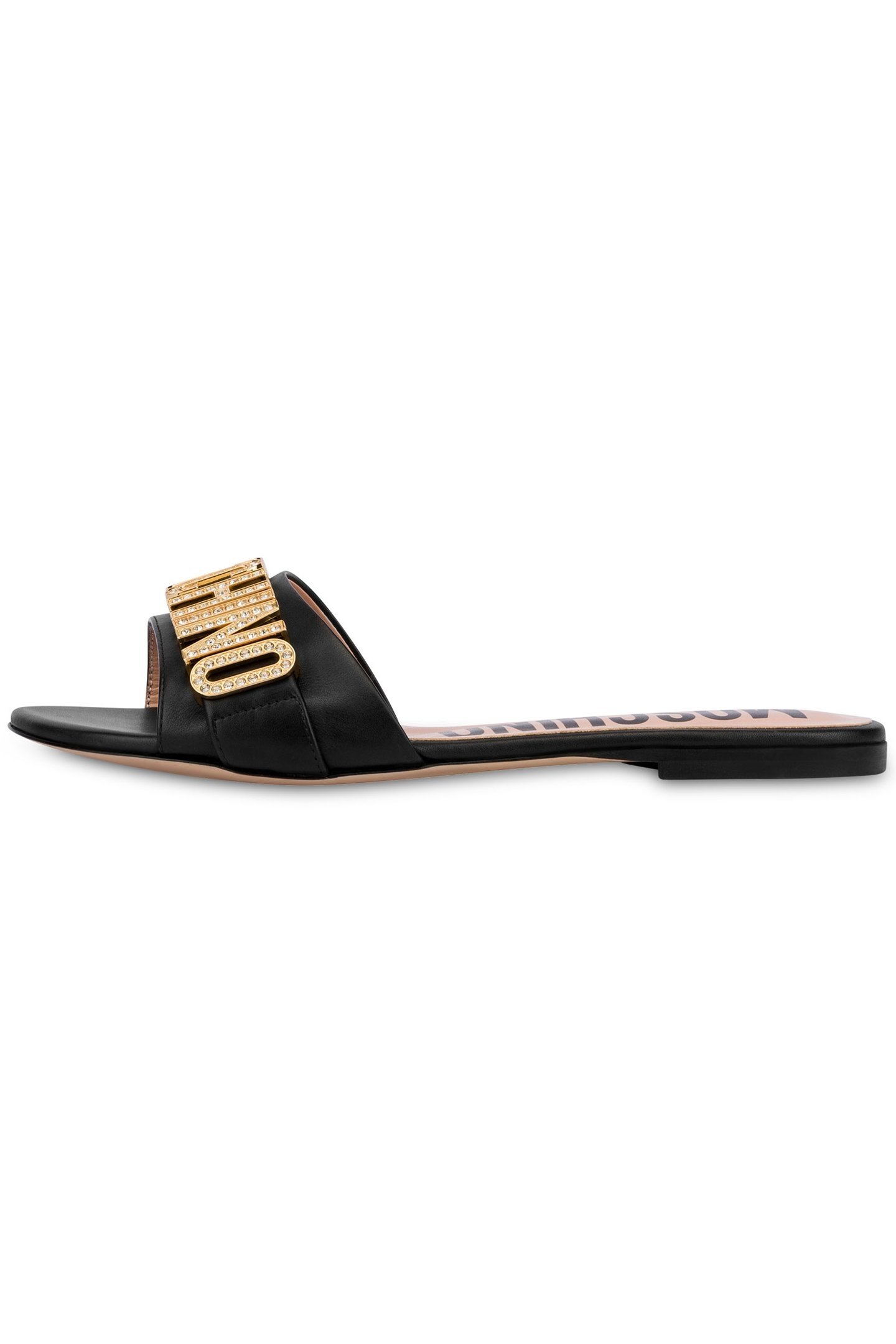 JEWEL LOGO CALFSKIN FLAT SANDALS BLACK 1