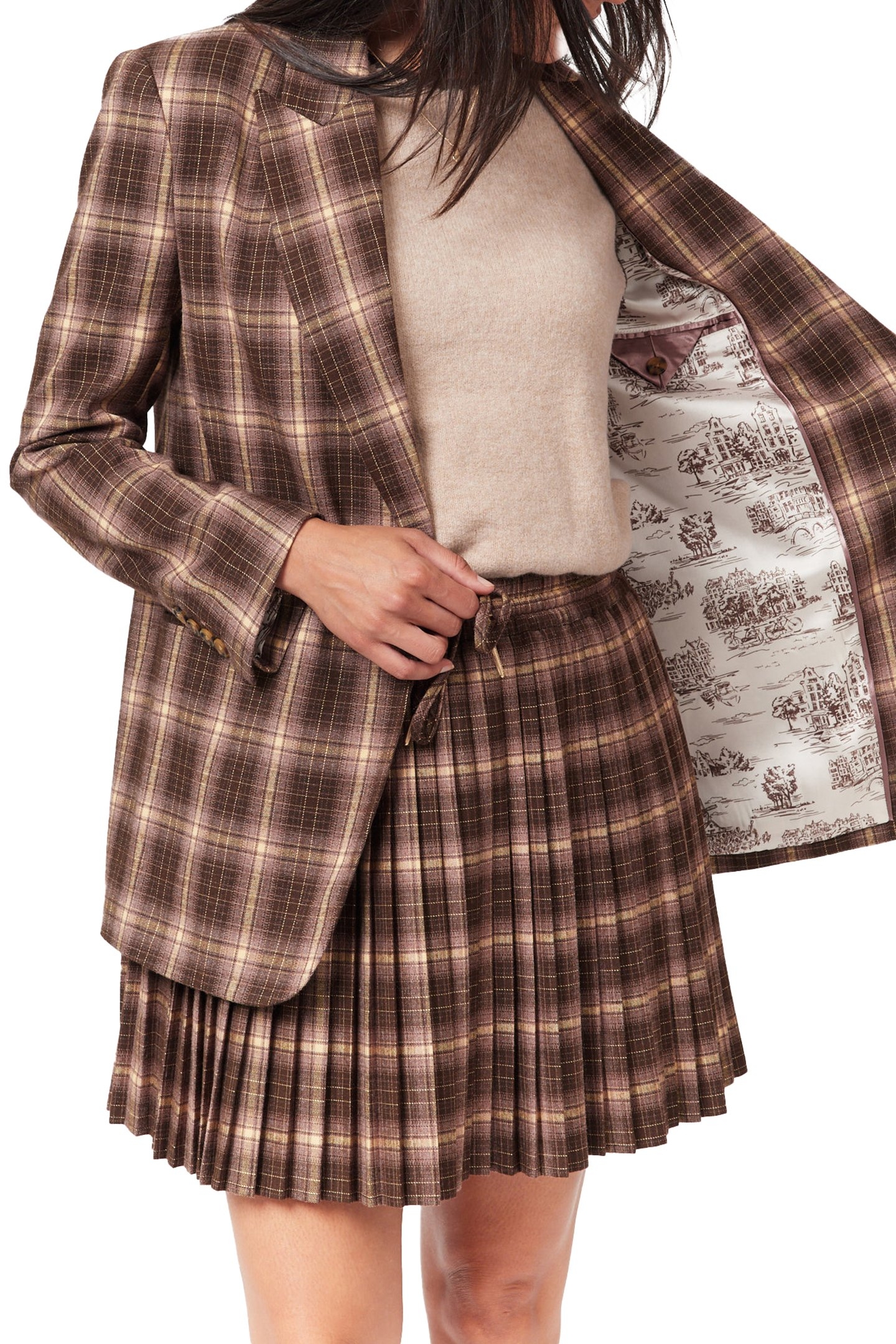 SNGL BREASTED BOYFRIEND BLAZER BROWN/ BURLWOOD PLAID 4