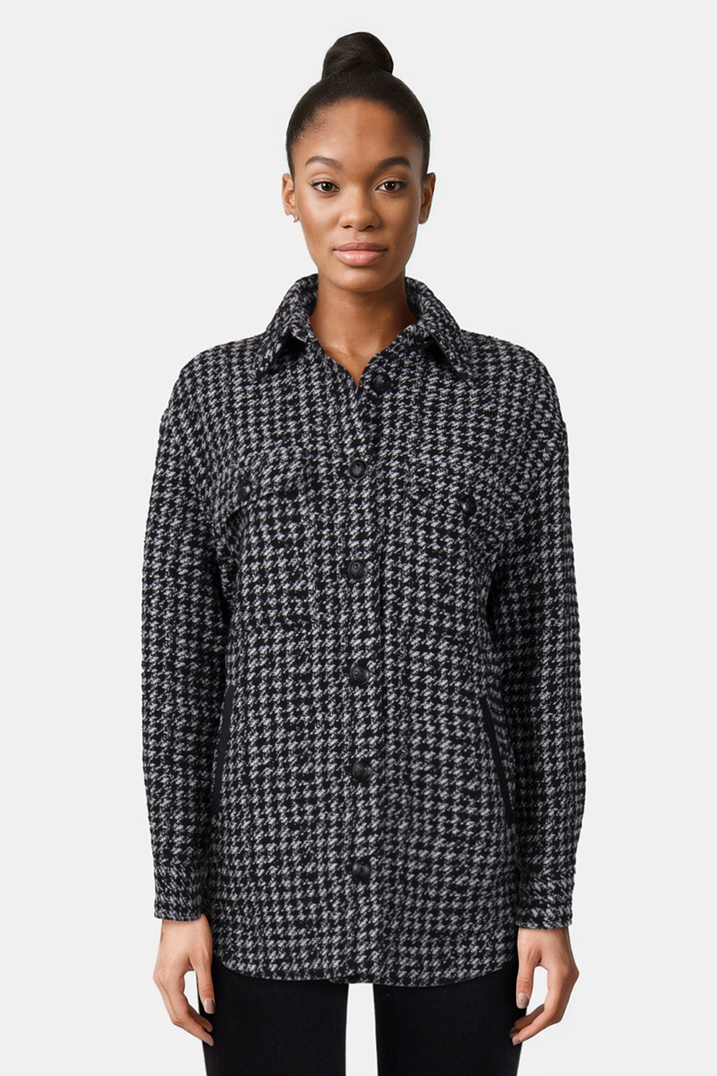 BLACK AND WHITE PADDED TWEED OVERSHIRT 1