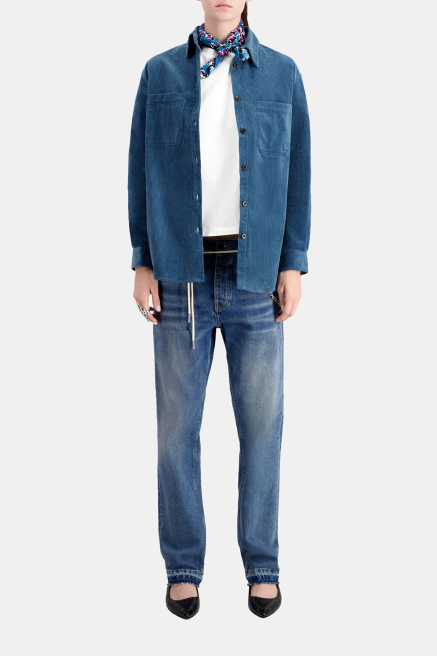 LONG-SLEEVED CORDUROY SHIRT BLUE PETROL 1