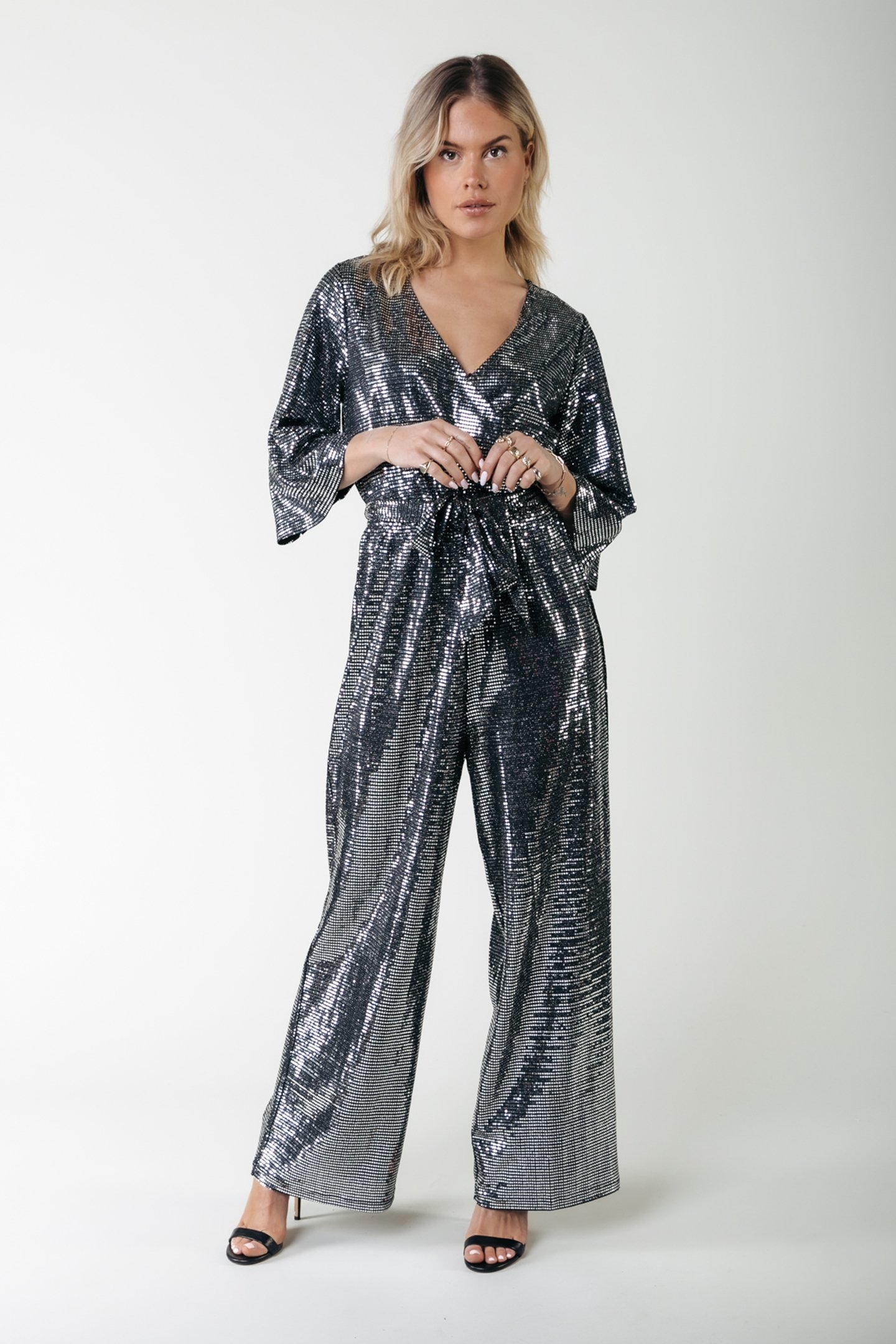 CEYLIN FOIL V-NECK JUMPSUIT SILVER GREY 1