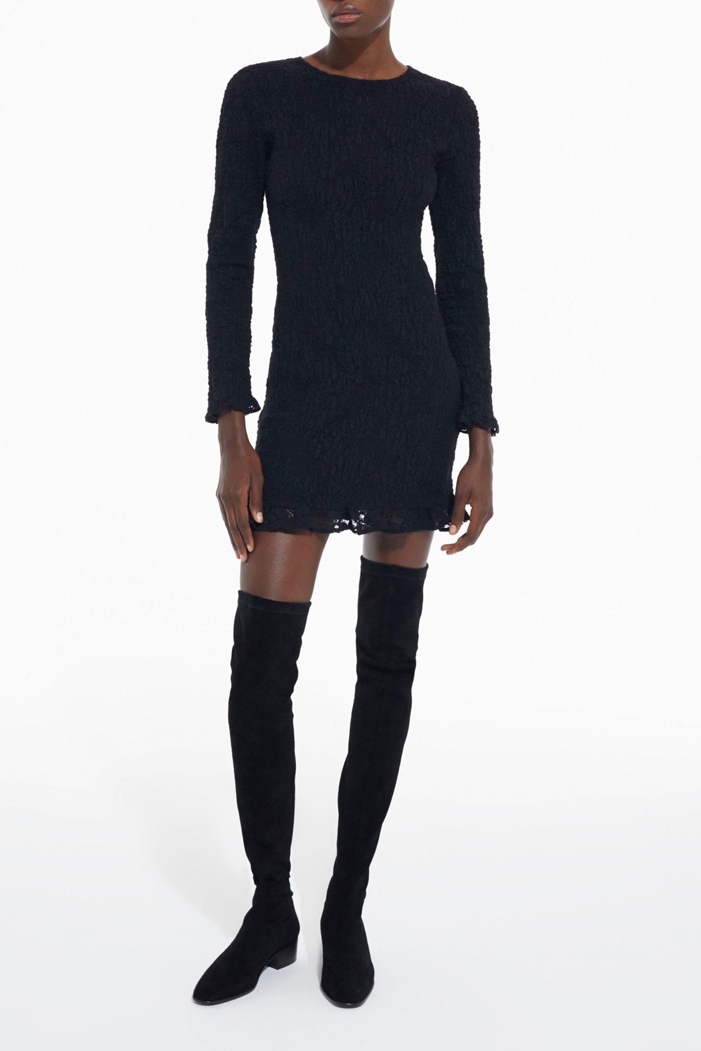 SMOCKED SHORT DRESS WITH LONG SLEEVES BLACK 3