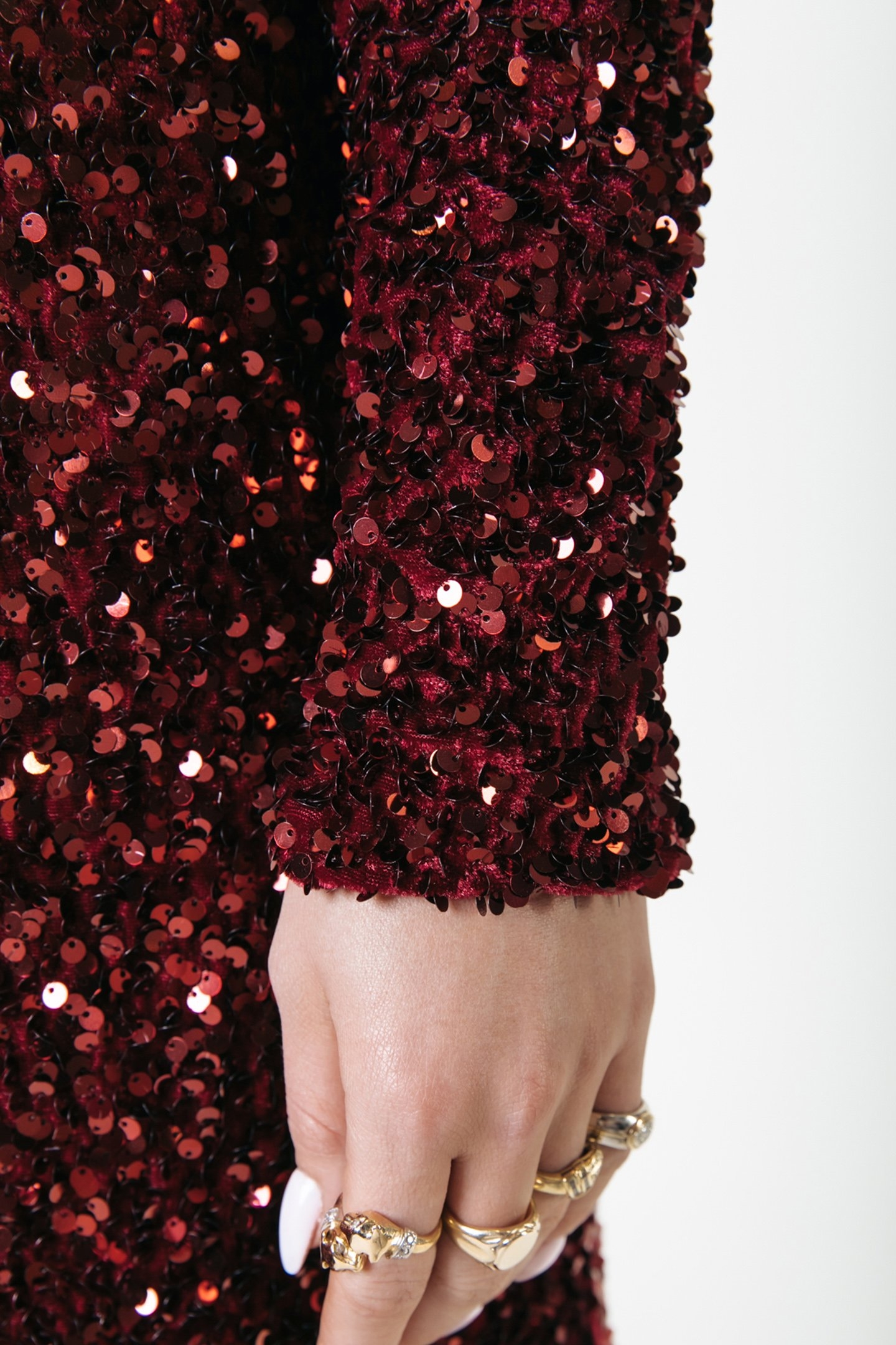 TINA SEQUINS STRAIGHT DRESS LS WARM BORDEAUX 3