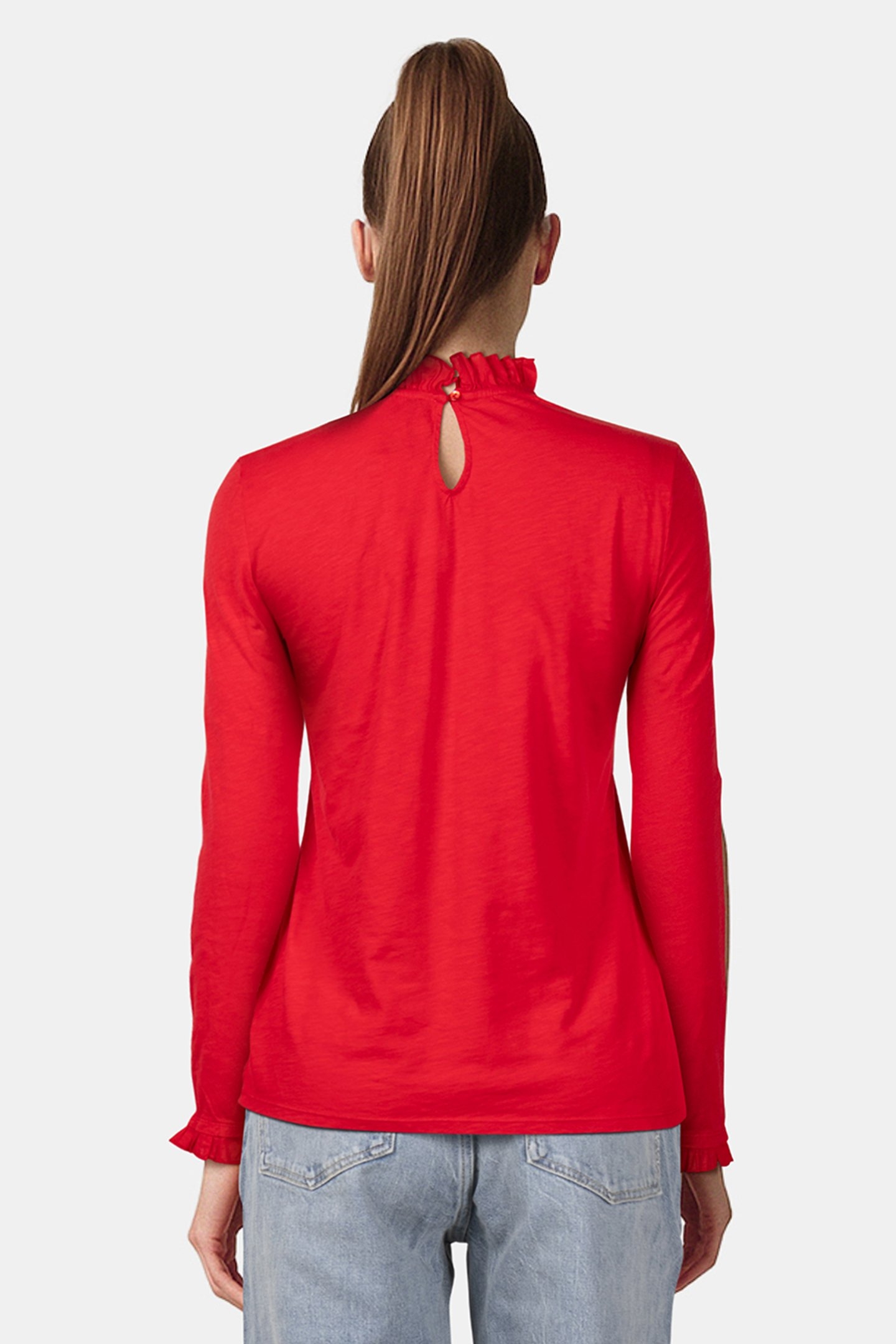 ORGANIC SLUB FRILL LONGSLEEVE POPPY RED 2