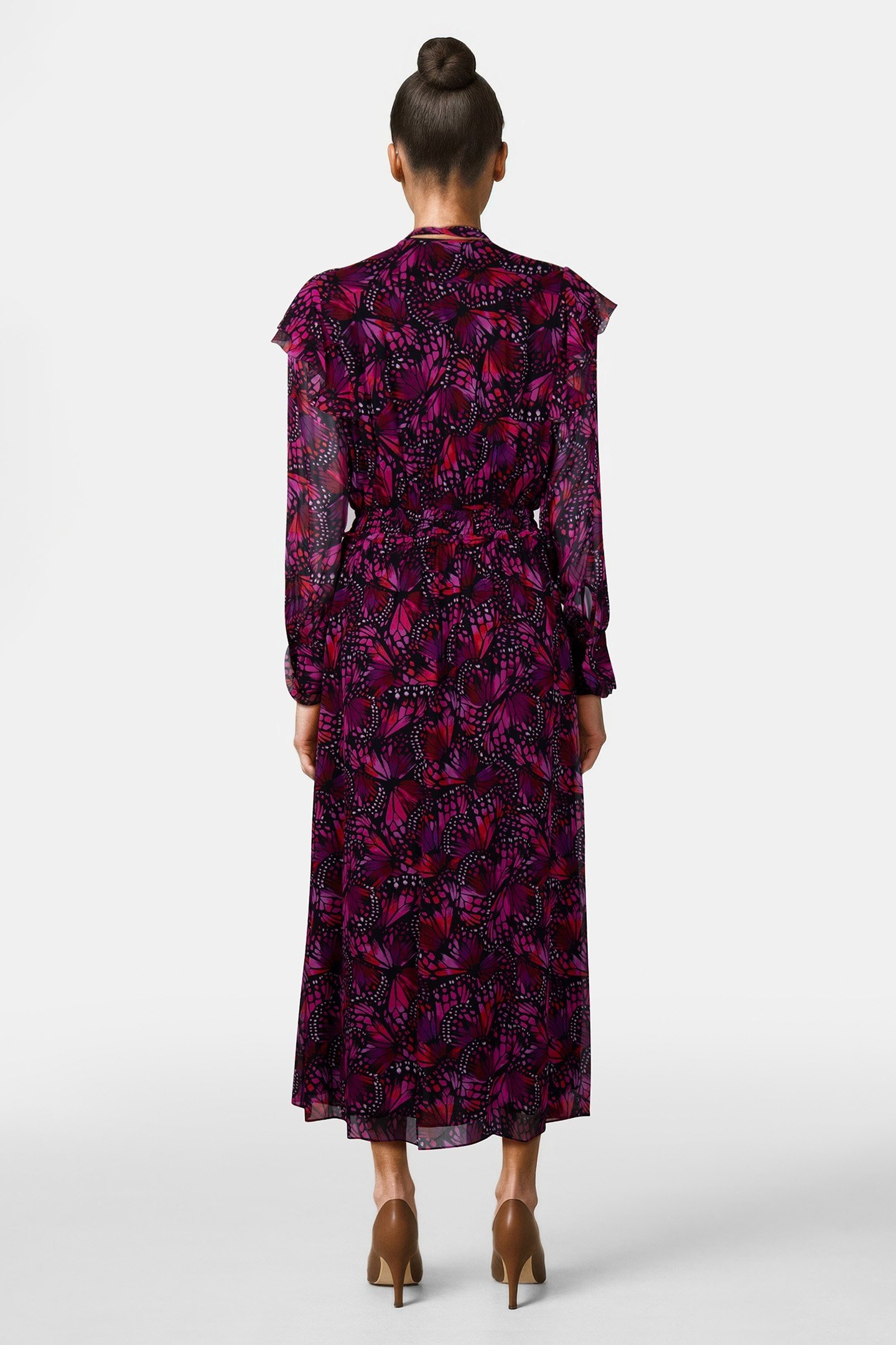 LONG BUTTONED DRESS WITH LAVALIERE COLLAR PINK 1