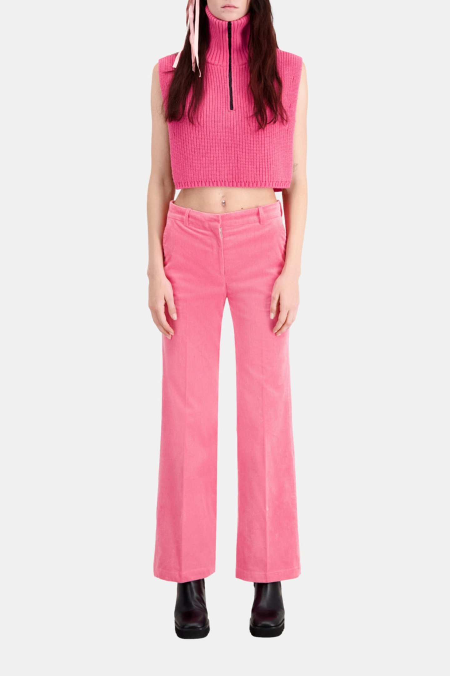 PANTS EN VELOURS COTE OLD PINK 1