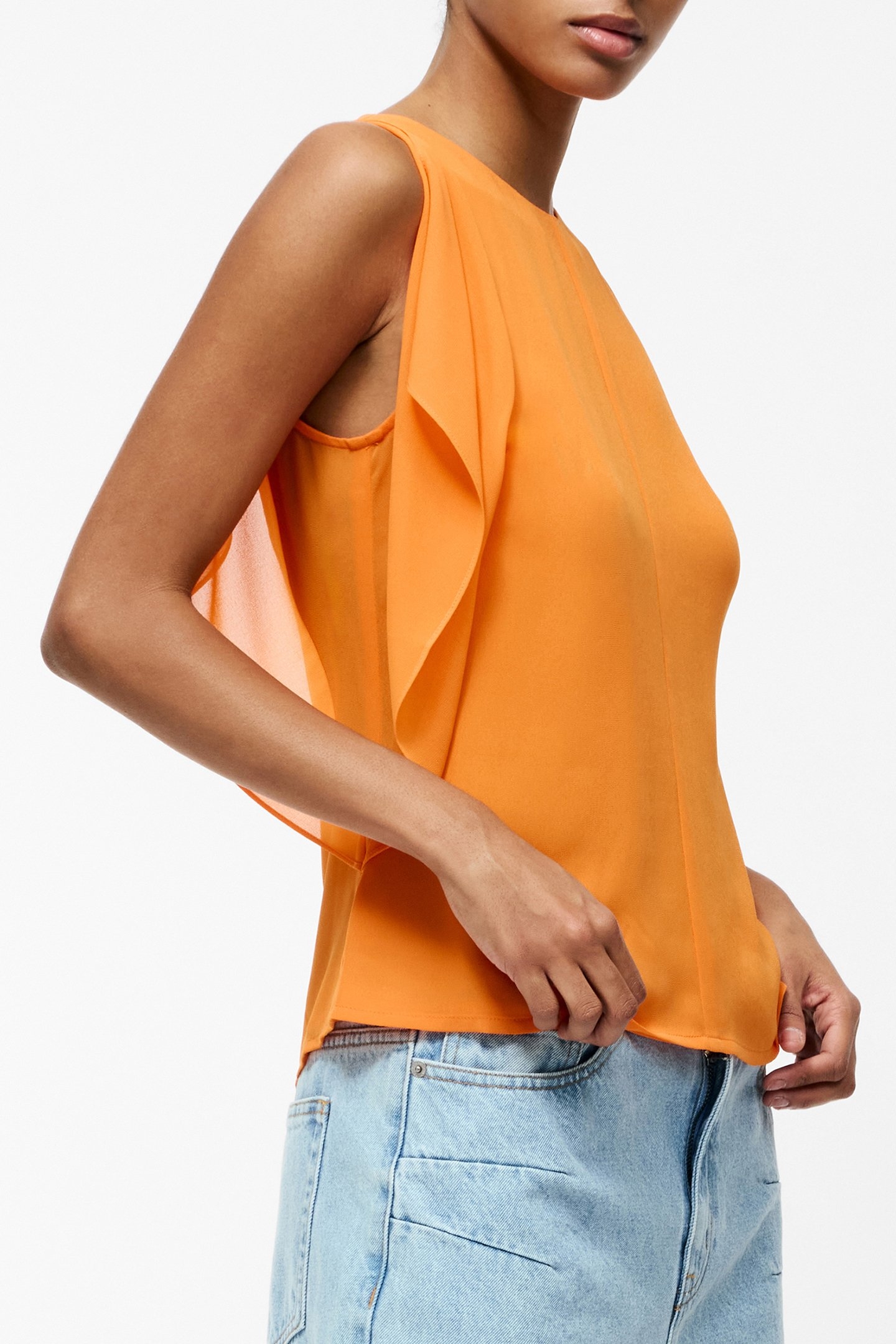 EDEN GEORGETTE FLUTTER SLV TOP PAPAYA ORANGE 3