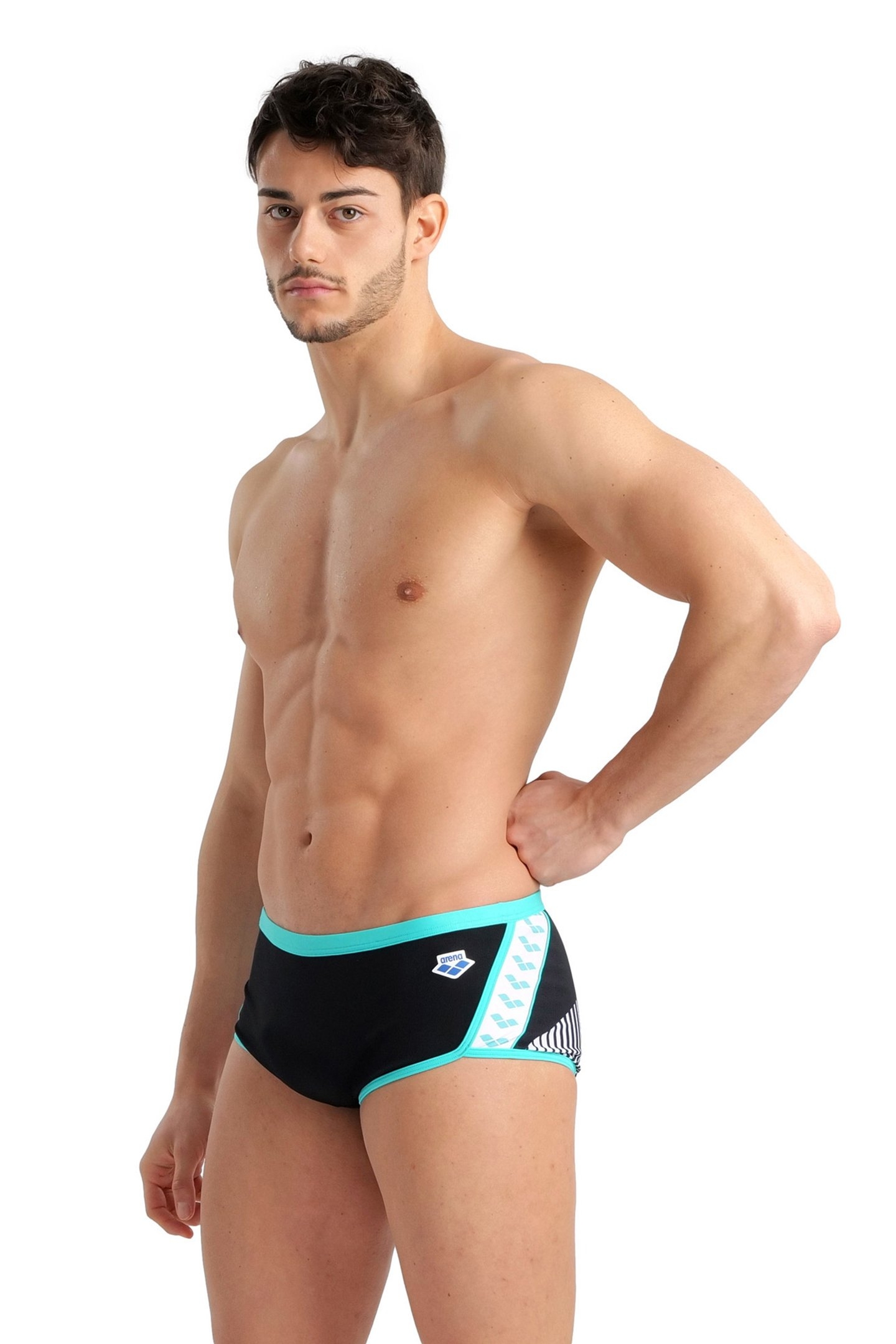MEN'S ARENA ICONS SWIM LOW WAIST SHORT L BLACK WHITE BLUE DI 1