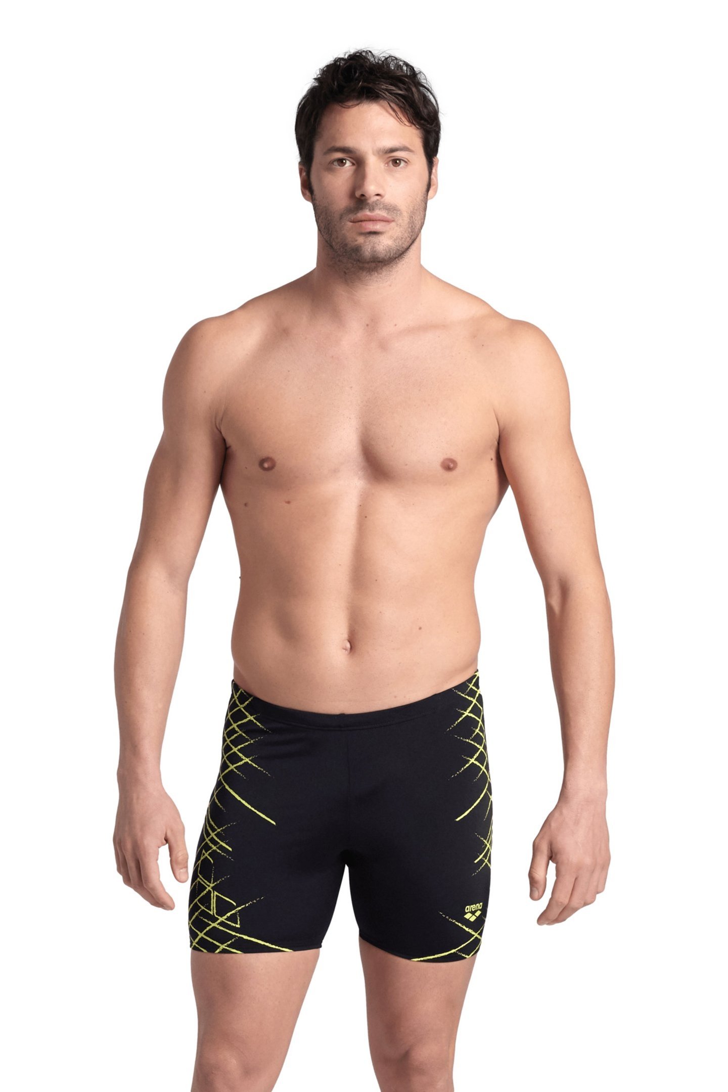 MEN'S ARENA STRAIGHT LINES SWIM MID JAMM BLACK SOFT GREEN 1