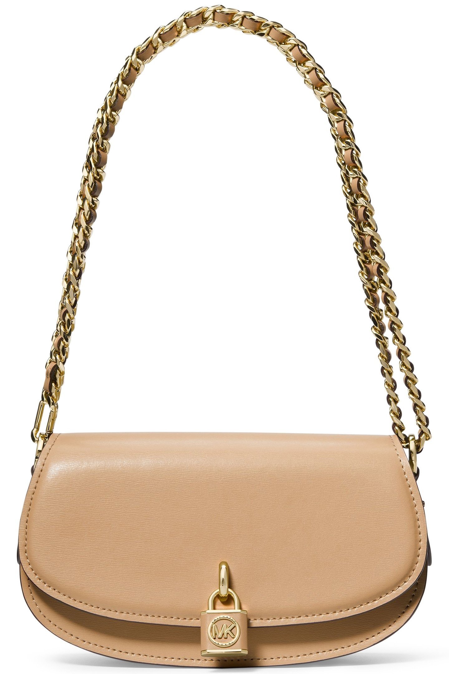LEATHER CHAIN SLING MESSENGER SHOULDER BAG IN CAMEL 1