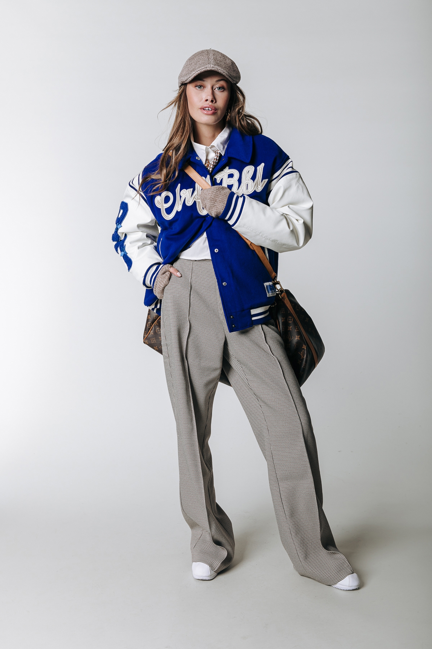 RUS CHECK PINTUCK HIGH WAIST PANTS LIGHT BROWN 2